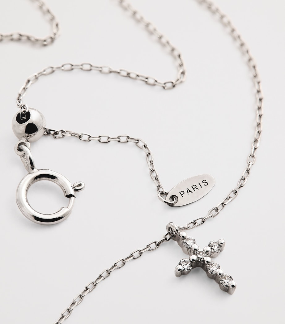 White Gold and Diamond Symbols Cross Necklace WHITE GOLD Image 3