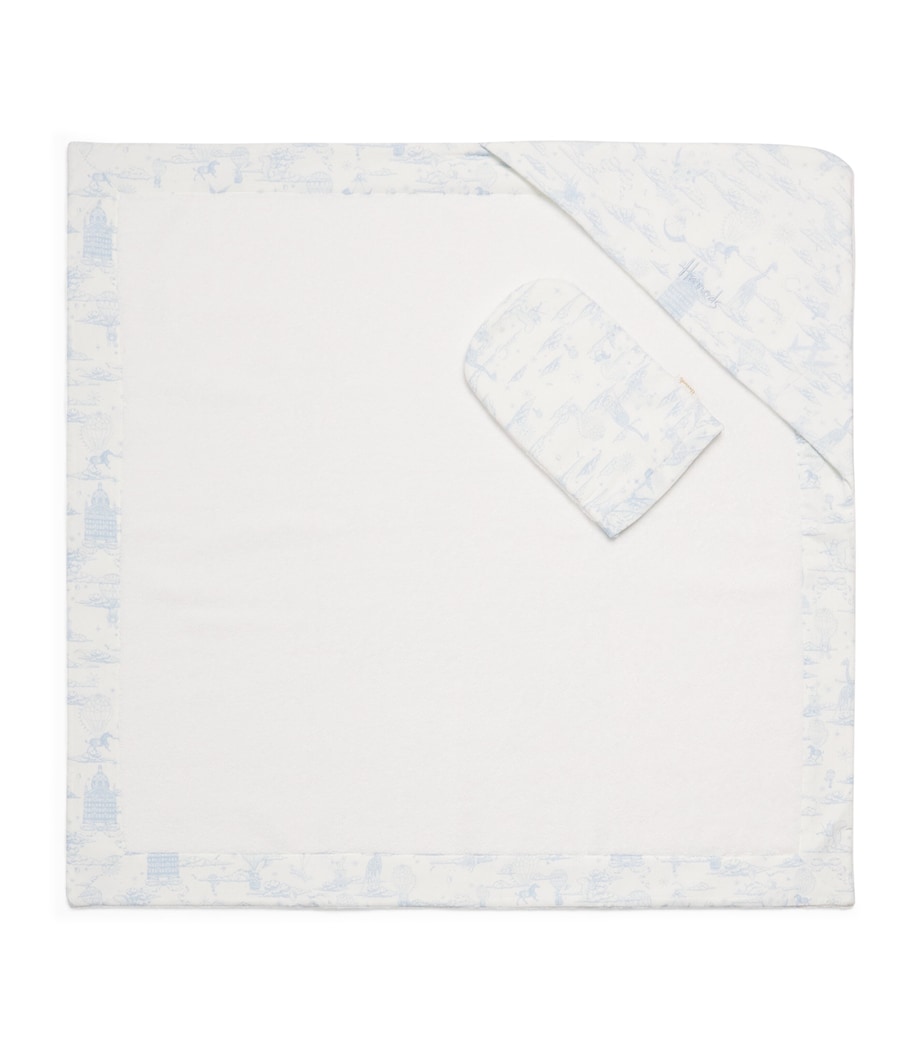 Organic Cotton Hooded Towel and Wash Mitt Set (70cm x 70cm) BLUE Image 1