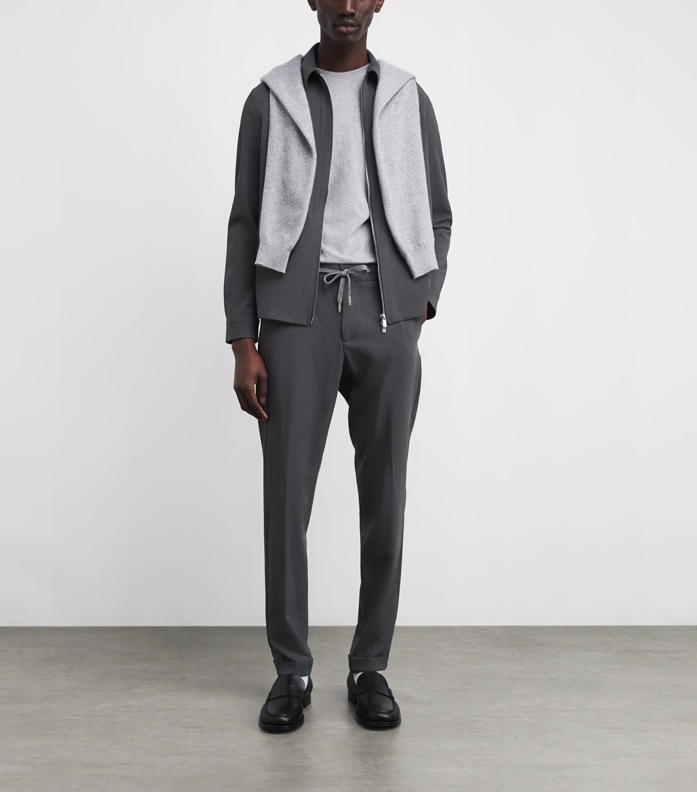 Virgin Wool-Blend Drawstring Trousers 03-DARK GREY Image 2