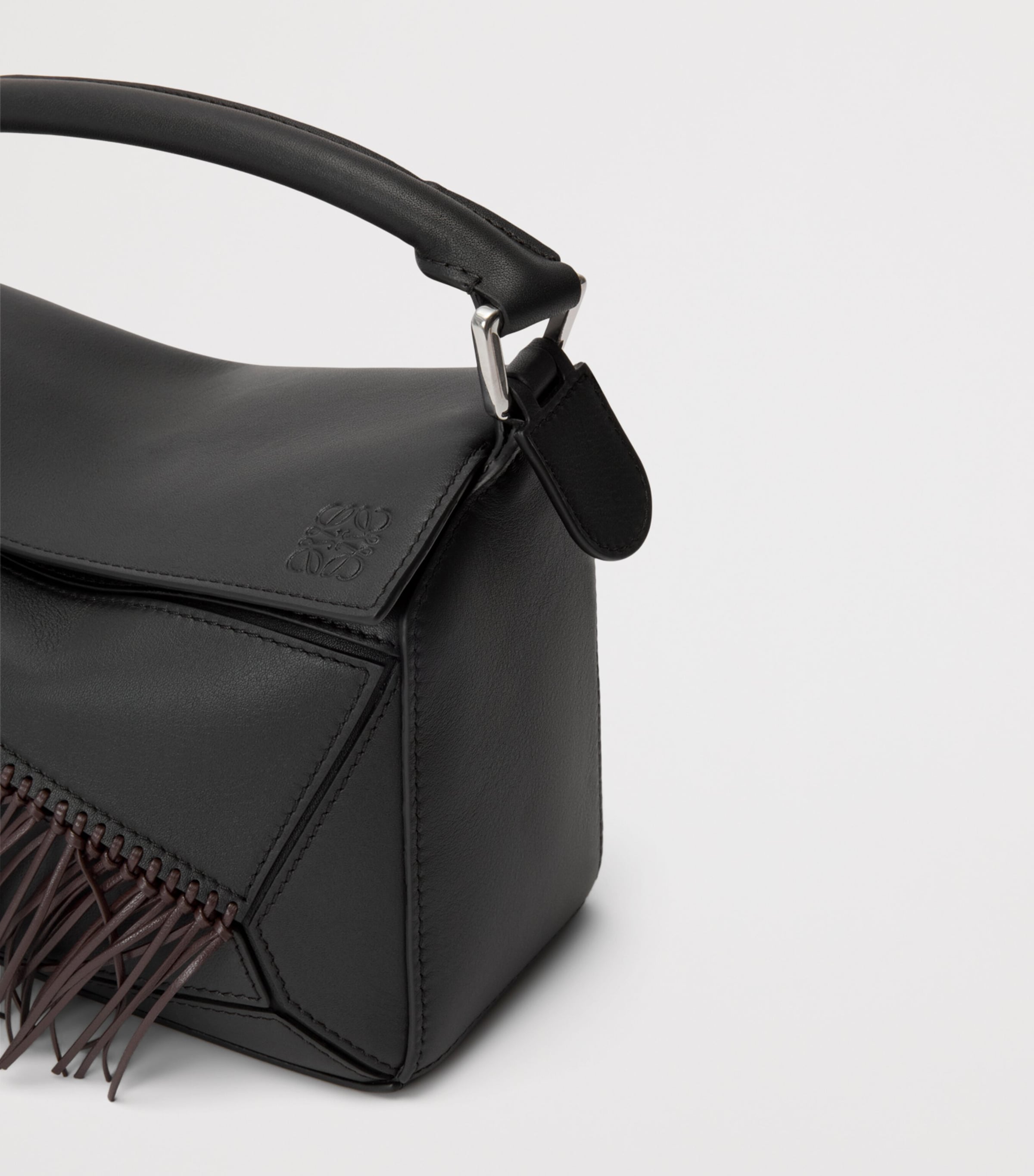 LOEWE Small Leather Puzzle Fringed Top-Handle Bag Black/dark Chestnut Image 8