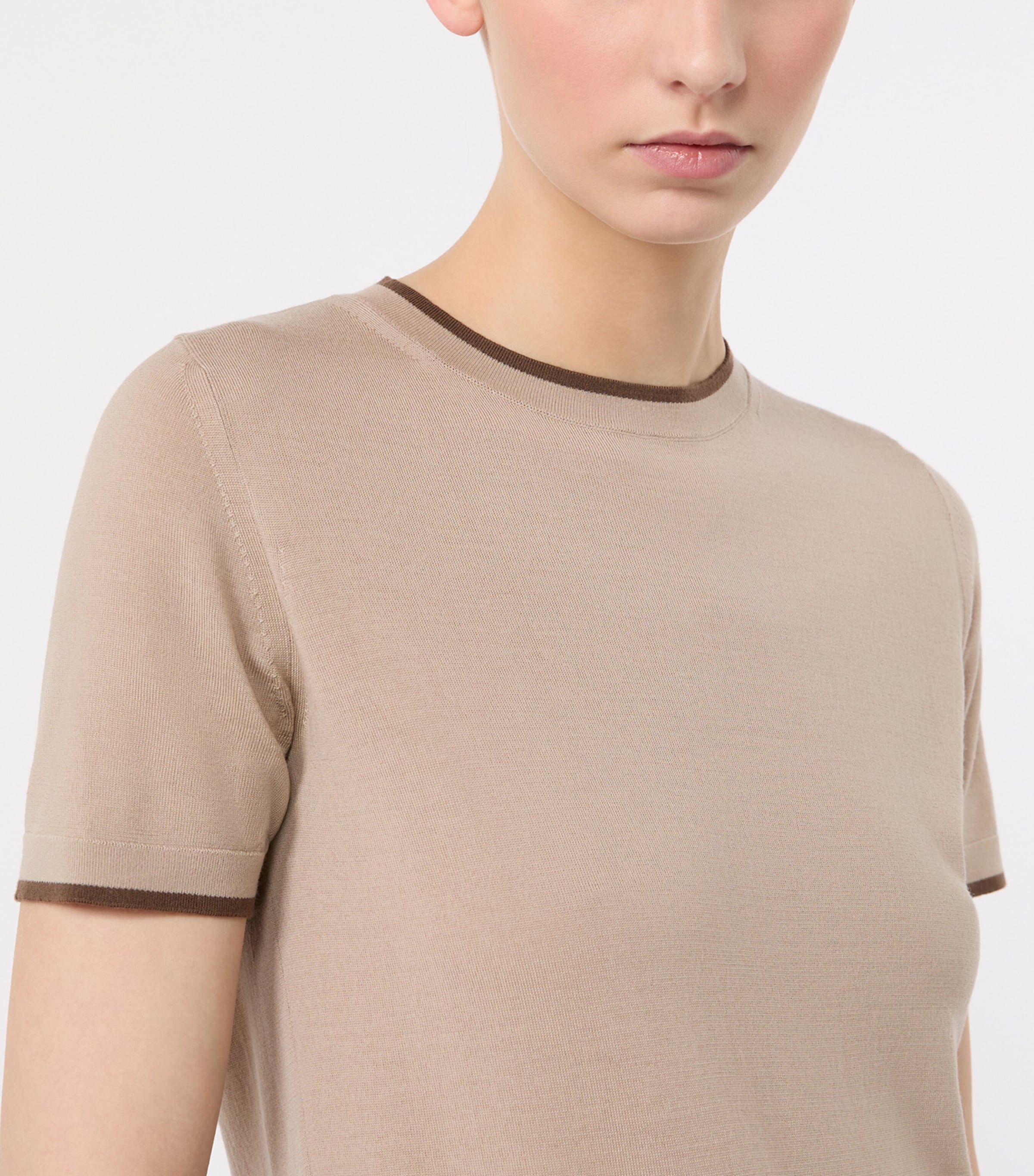 Max Mara Womens Virgin Wool Short-Sleeve Sweater Beige Image 5