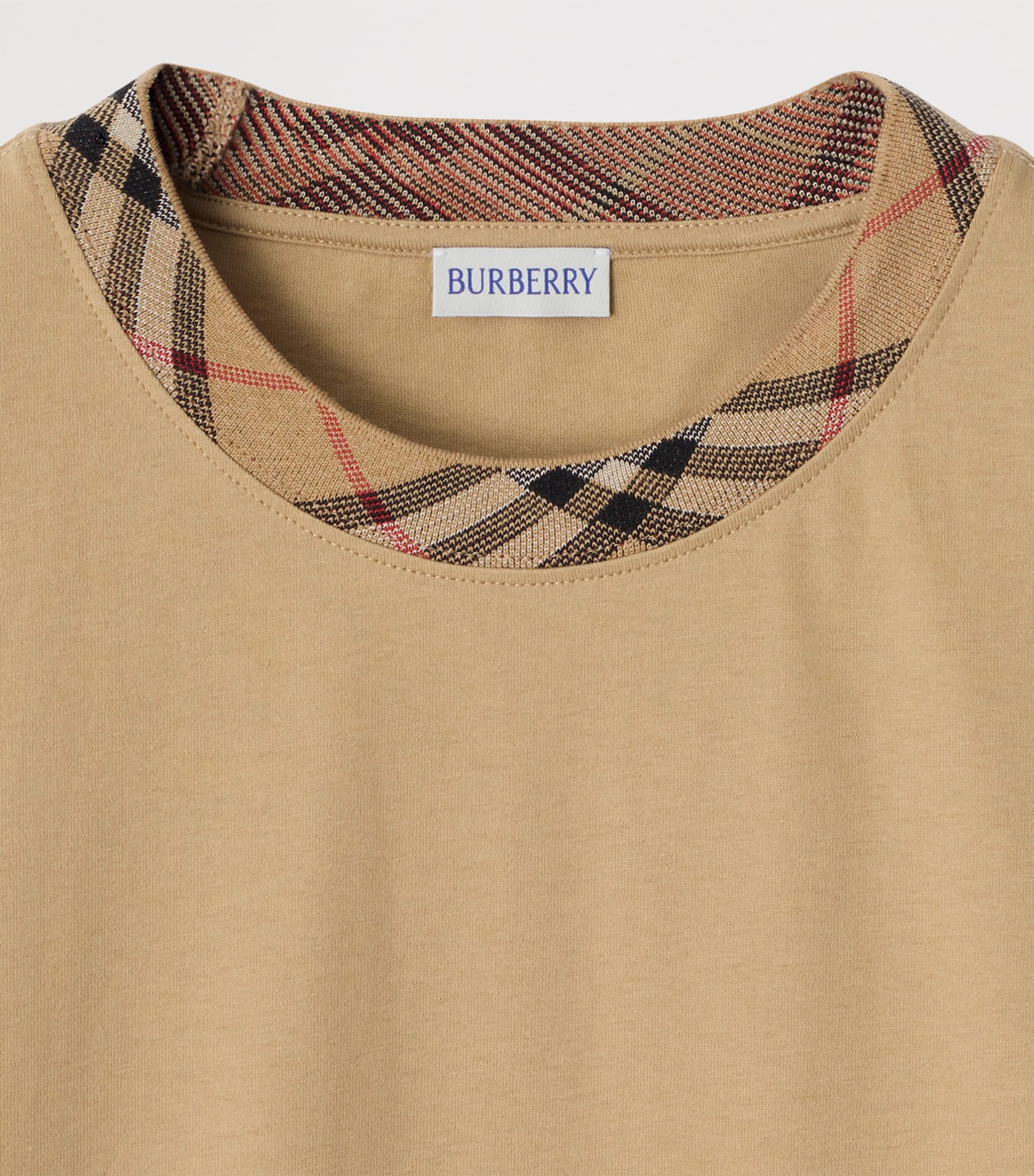 Burberry Cotton Check-neckline T-shirt In Neutral