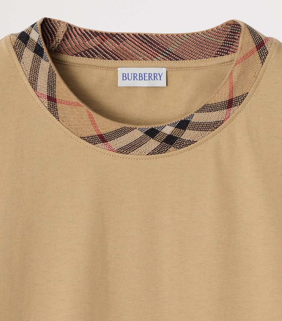 Cotton Check-Neckline T-Shirt FLAX Image 6
