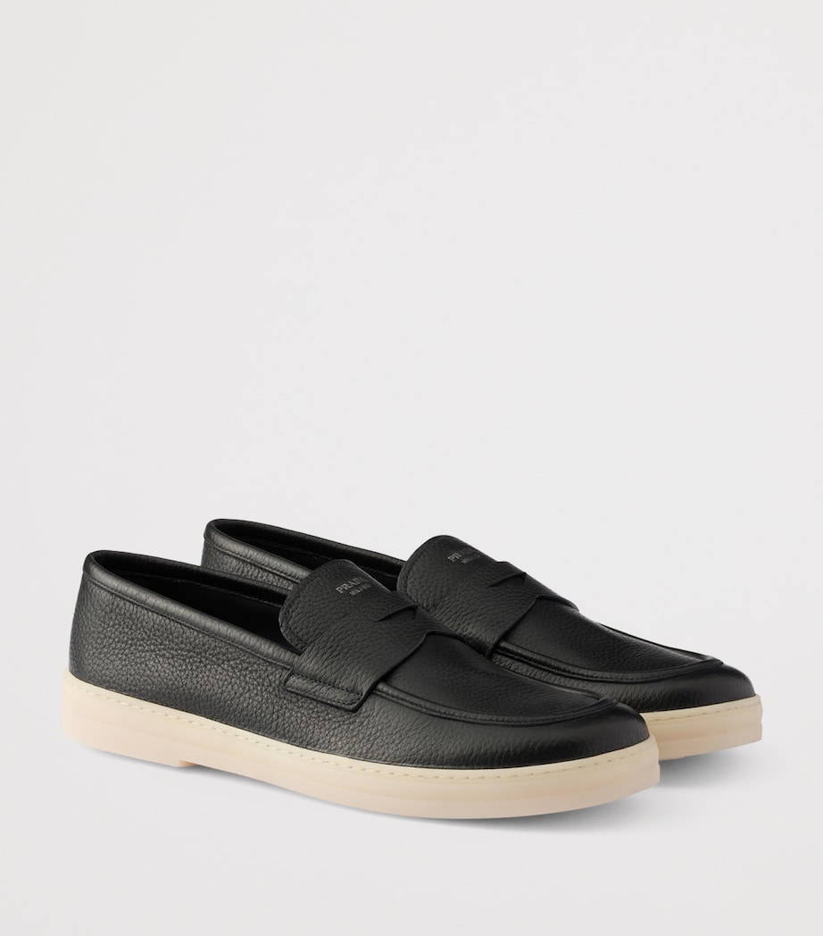 Prada Leather Logo Loafers Black Image 2