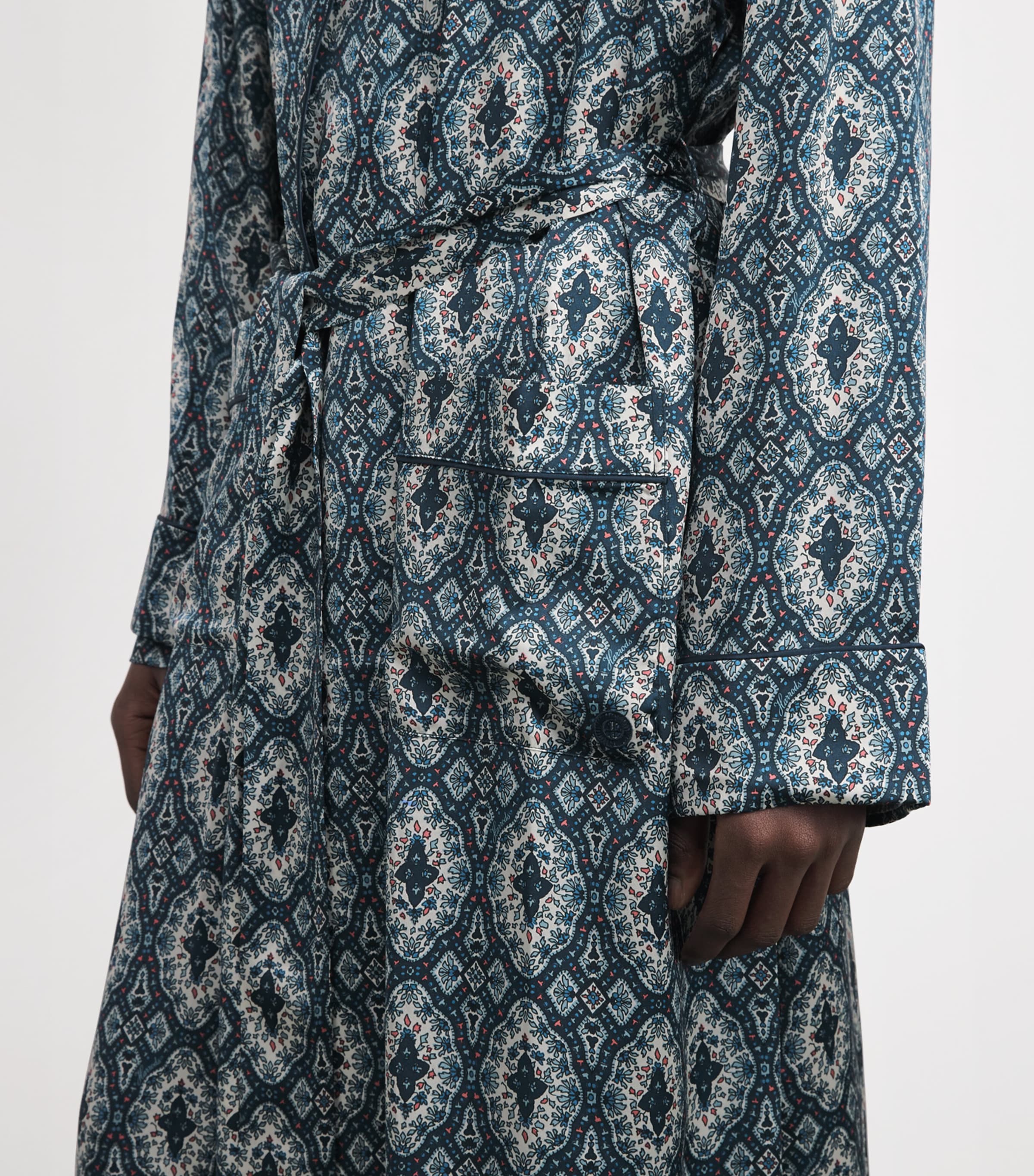 Silk Tile Print Night Robe NAVY Image 6