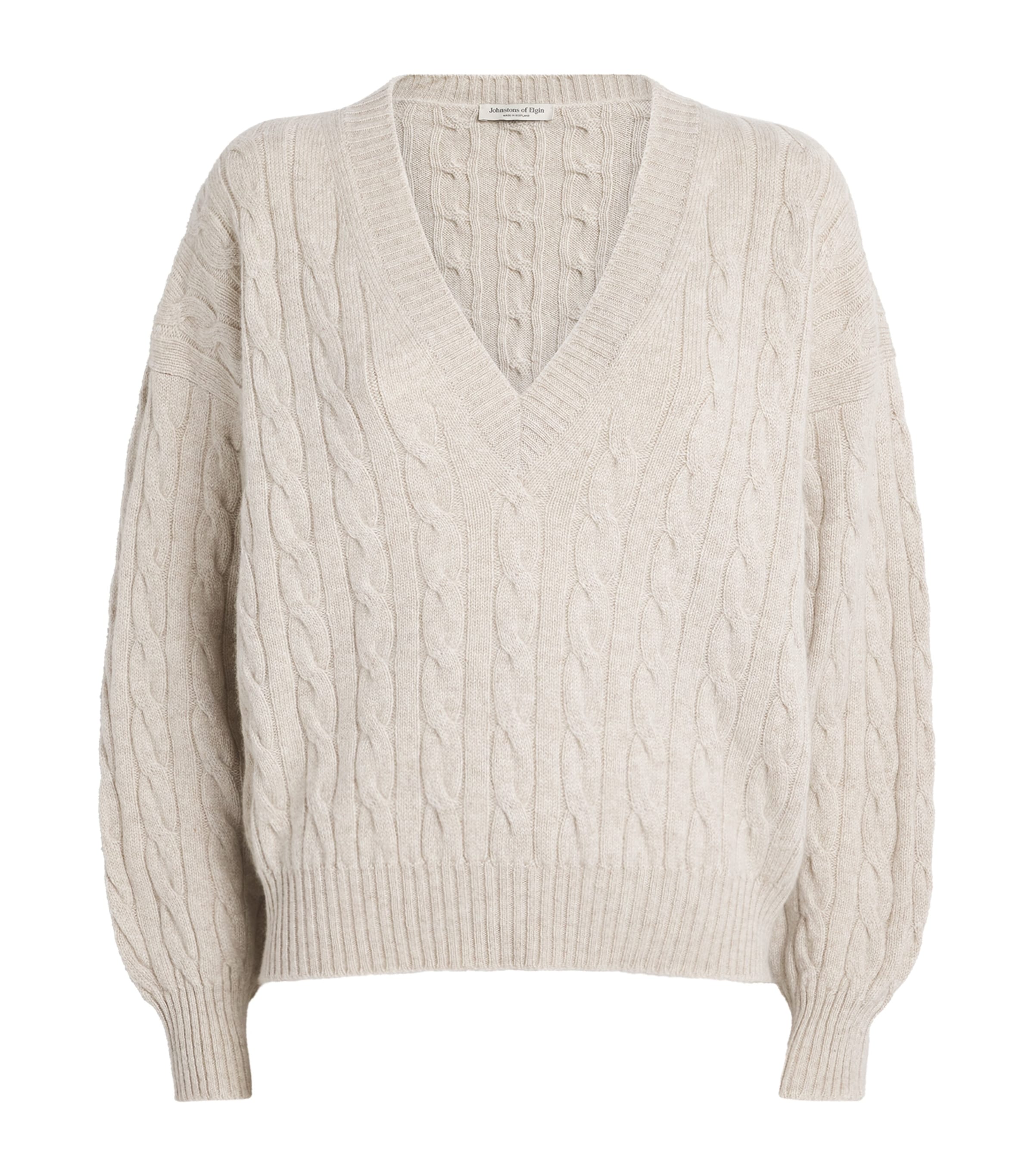 Johnstons Of Elgin Womens Cashmere Cable-Knit Kylesku Sweater White Sand Image 1