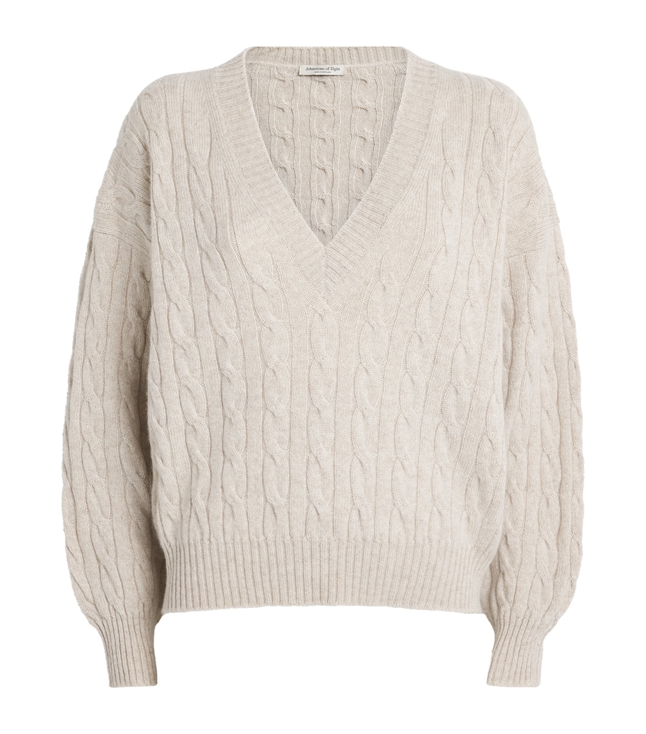 Johnstons Of Elgin Womens Cashmere Cable-Knit Kylesku Sweater White Sand Image 1