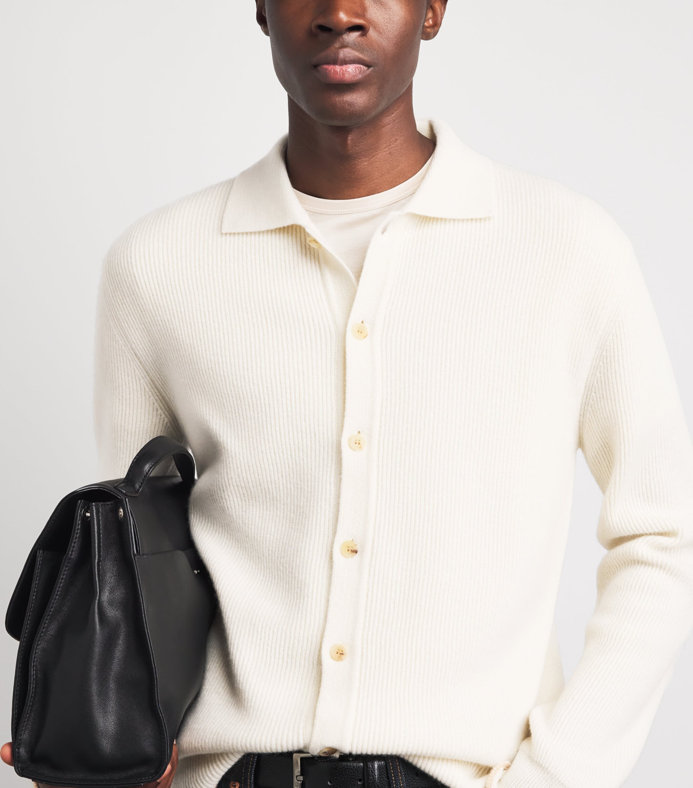 Jacob Cohën Mens Cashmere Collared Cardigan Cream Image 3