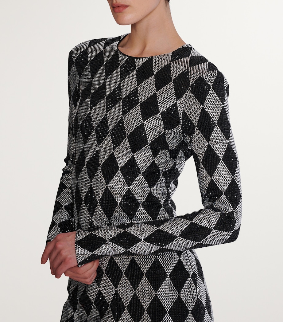 Embellished Diamond Mini Dress EAW NOIR/CRISTAL Image 8