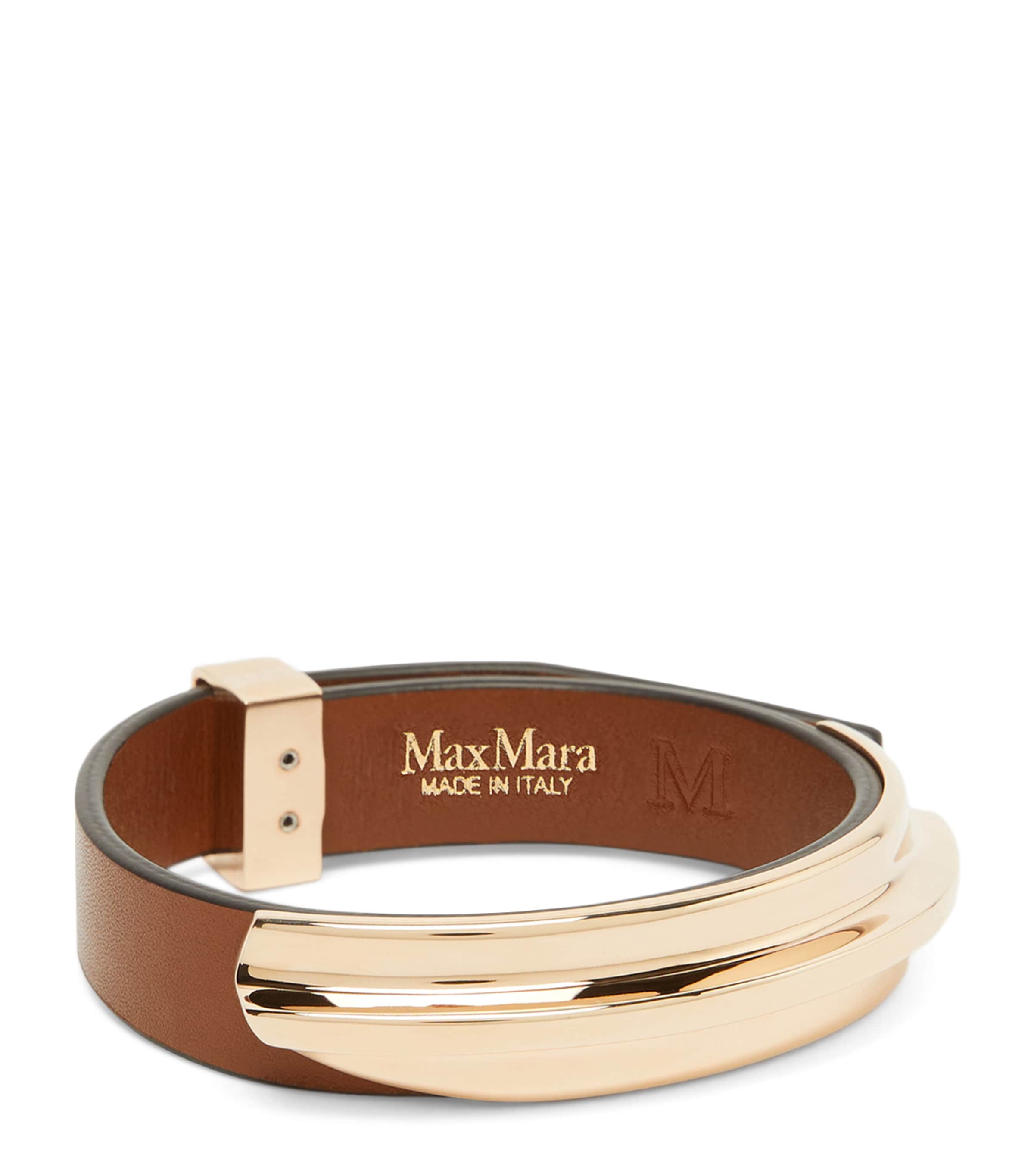 Max Mara Leather-Metal Cuff Bracelet Brown Image 1