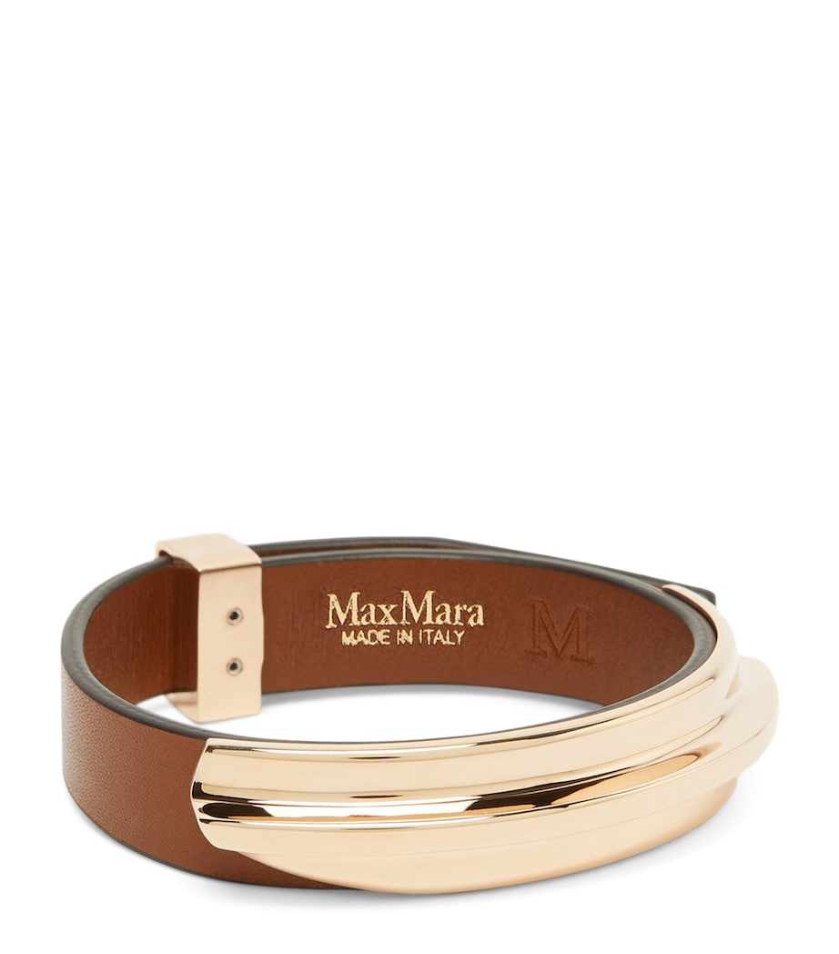 Max Mara Leather-Metal Cuff Bracelet Brown Image 1