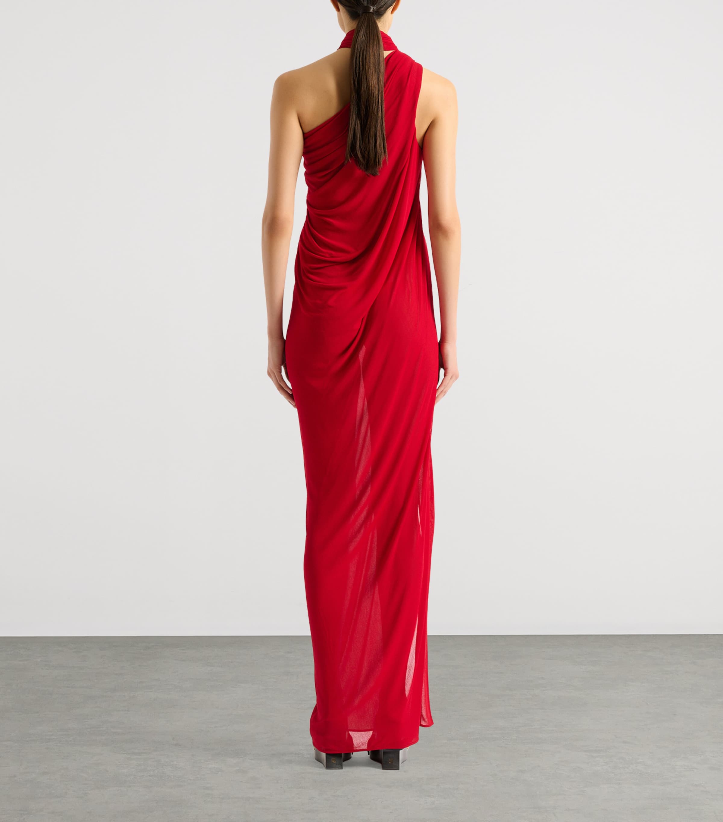 Balmain Womens Draped Jersey Dress Rouge Image 5