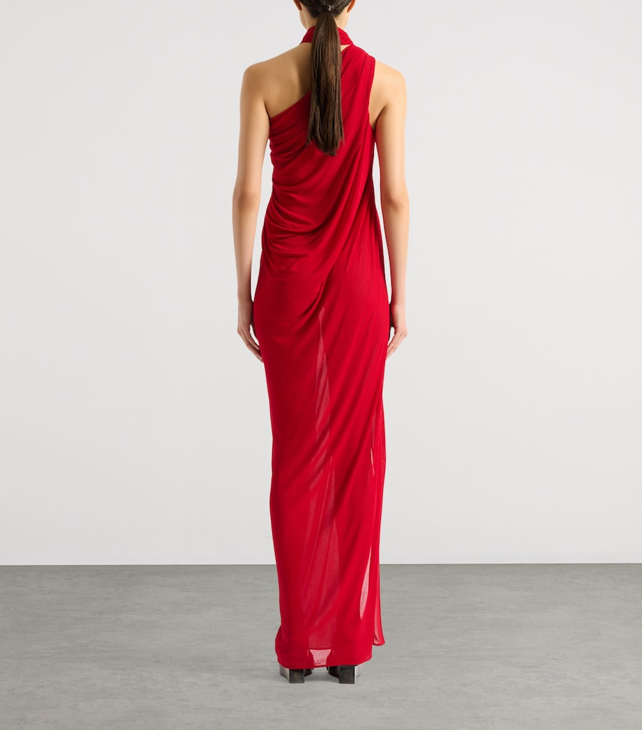 Balmain Womens Draped Jersey Dress Rouge Image 5