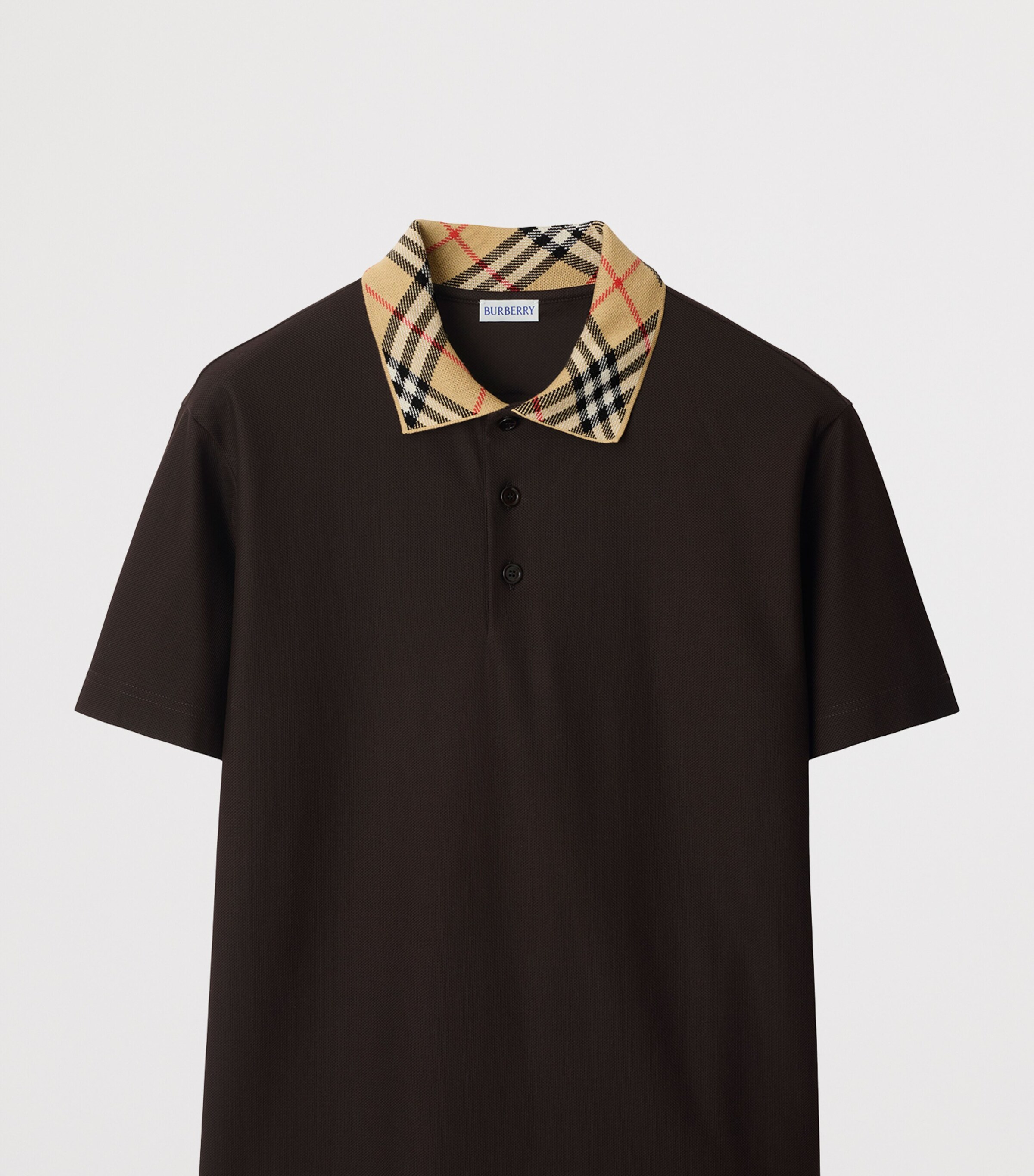 Cotton Check-Collar Polo Shirt CLOVE BROWN Image 4