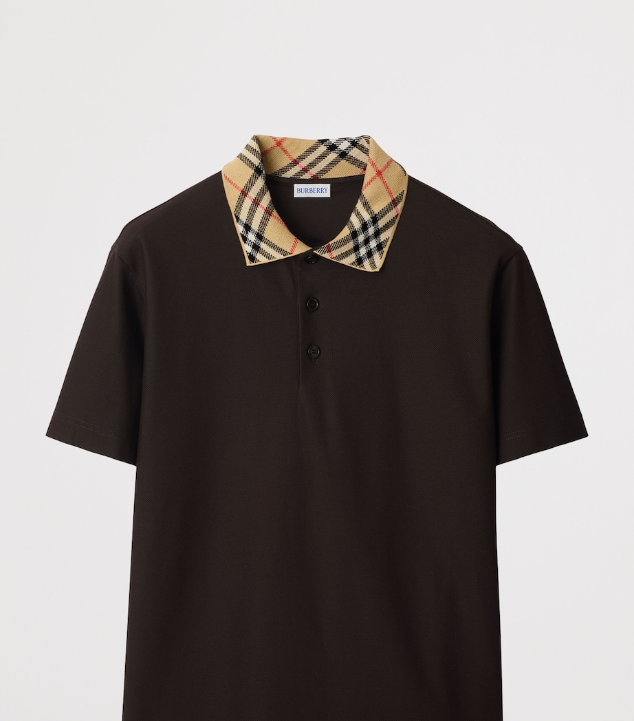 Cotton Check-Collar Polo Shirt CLOVE BROWN Image 4