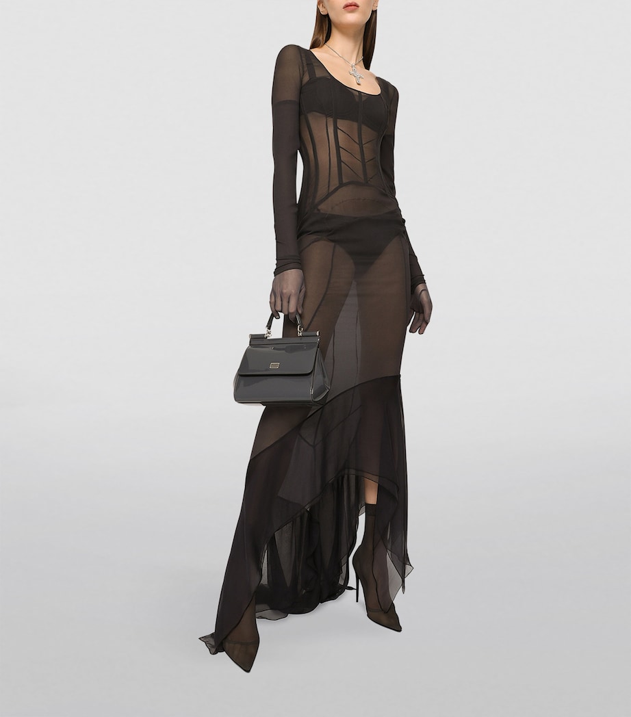 KIM DOLCE&GABBANA Silk Semi-Sheer Maxi Dress N5543-GREY Image 2