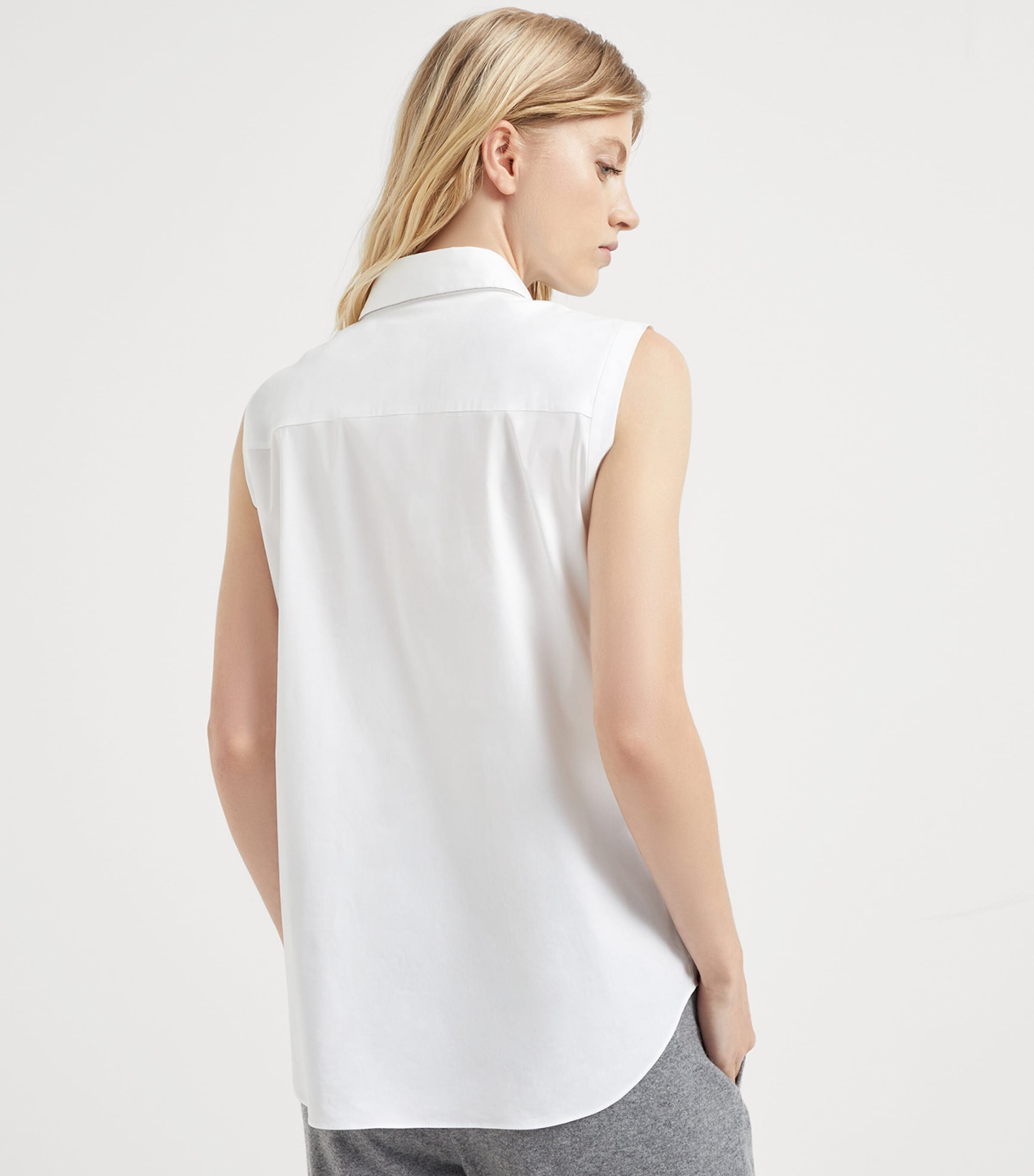 Brunello Cucinelli Cotton-Blend Poplin Sleeveless Shirt