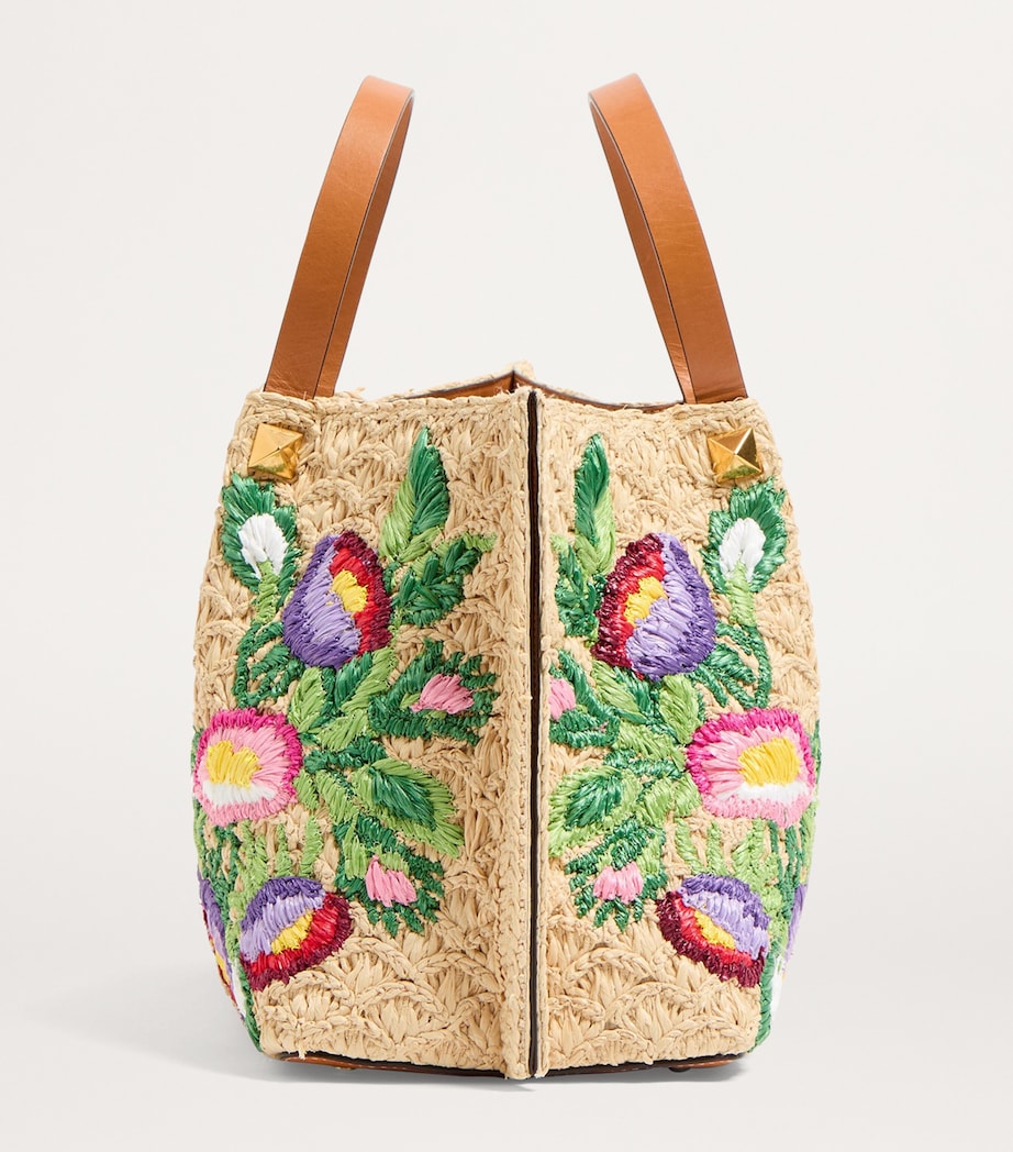 Raffia Floral VLogo Tote Bag R9F Image 5