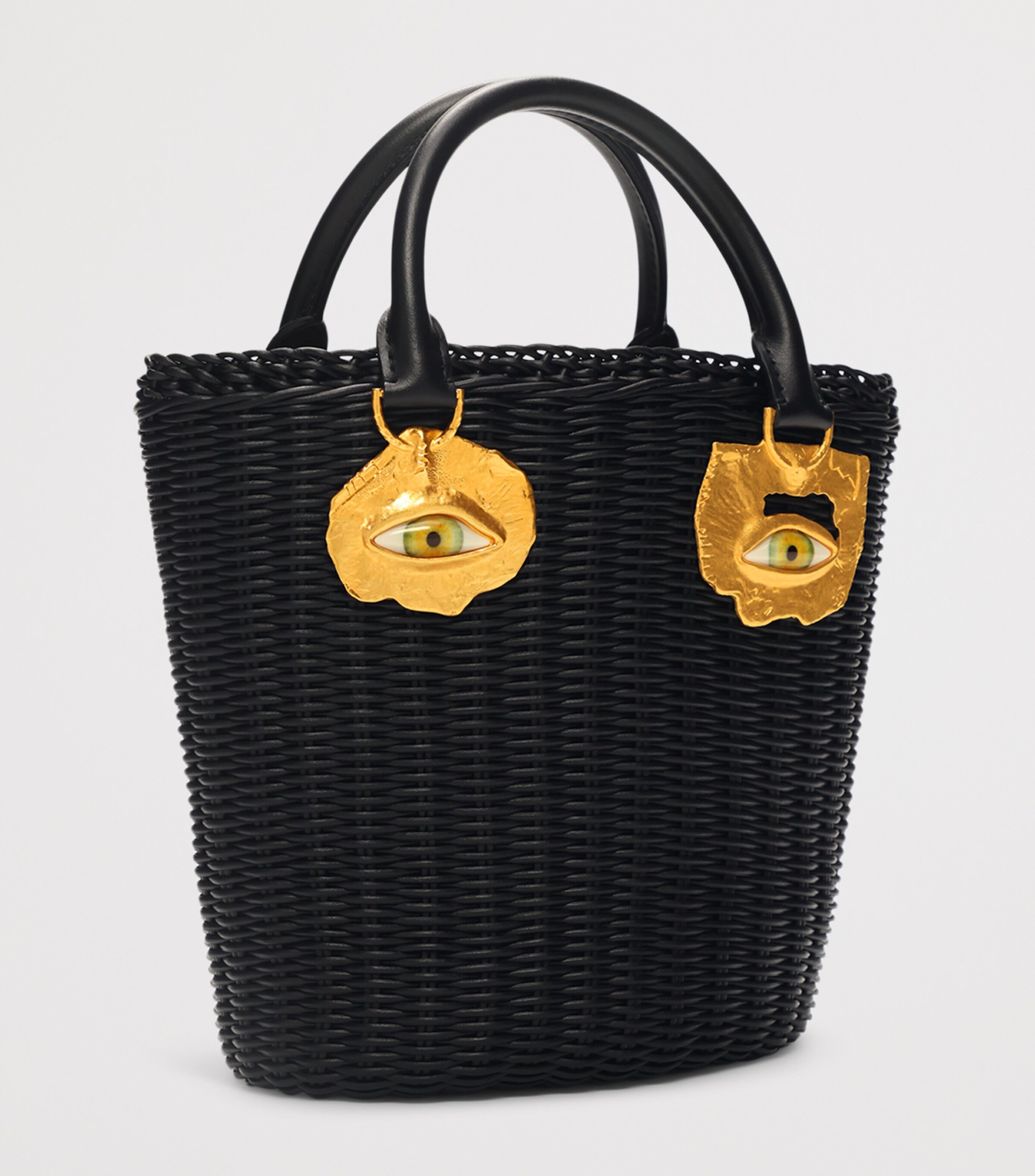 Schiaparelli Calfskin Wicker Face Bucket Bag Black Image 3