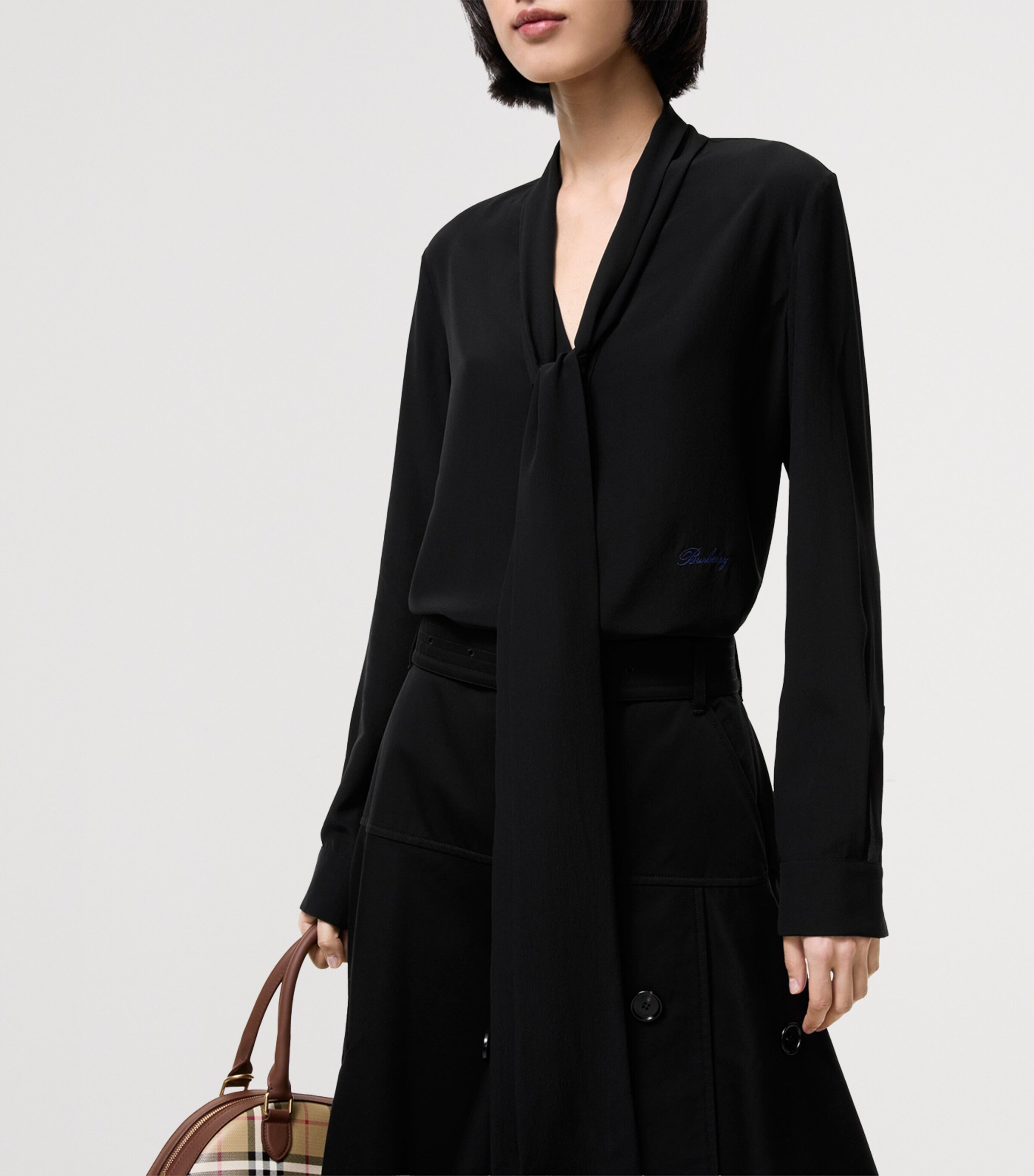 Burberry Womens Silk Scarf Blouse Black Image 2