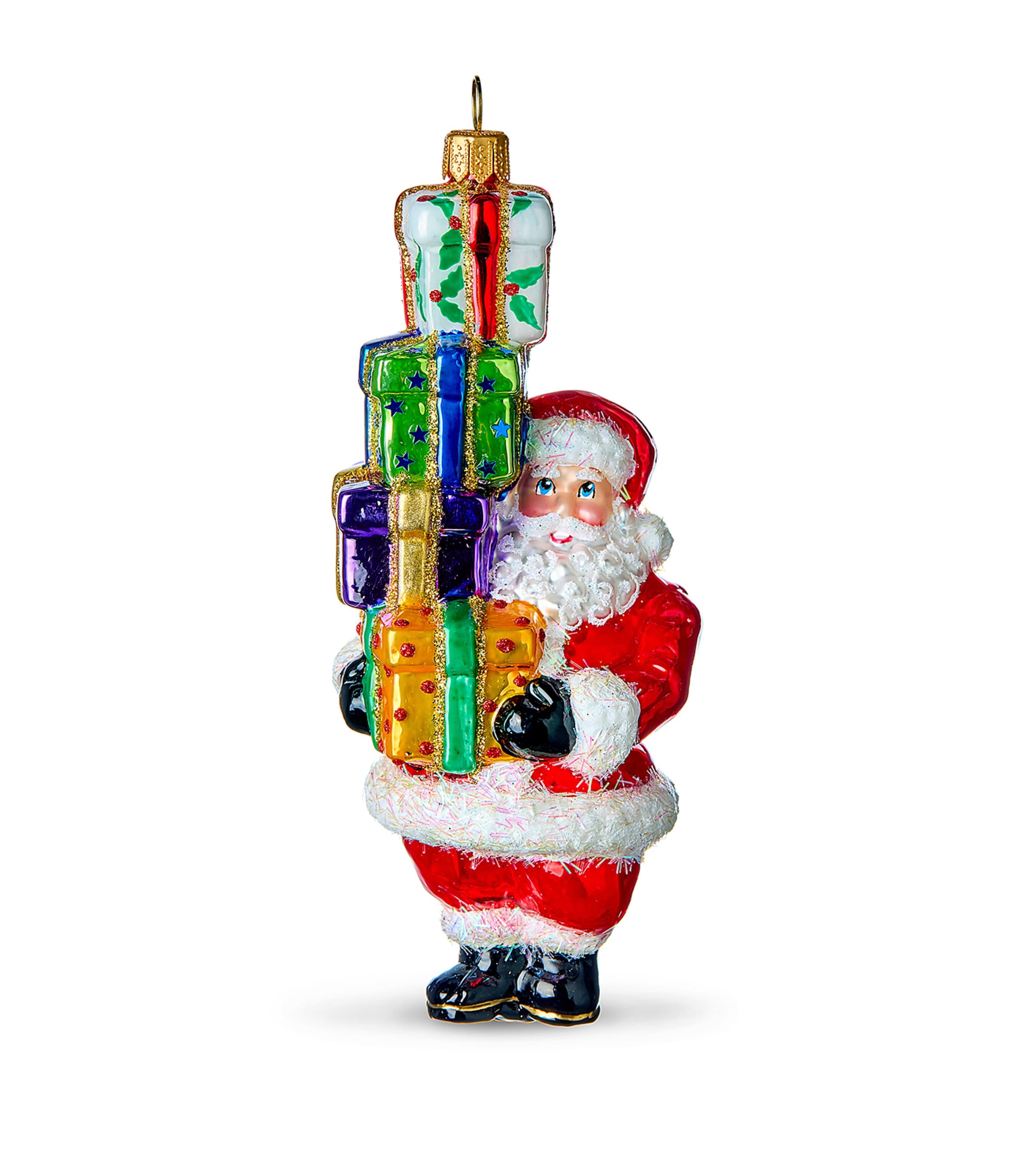 Harrods Glass Santa Stack Of Presents Tree Ornament