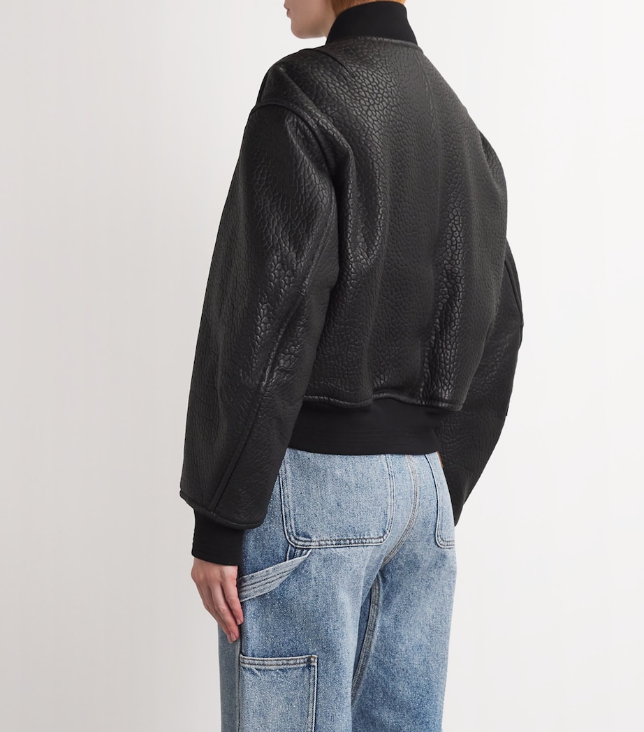 Lambskin Cropped Bomber Jacket 001BLACK Image 4