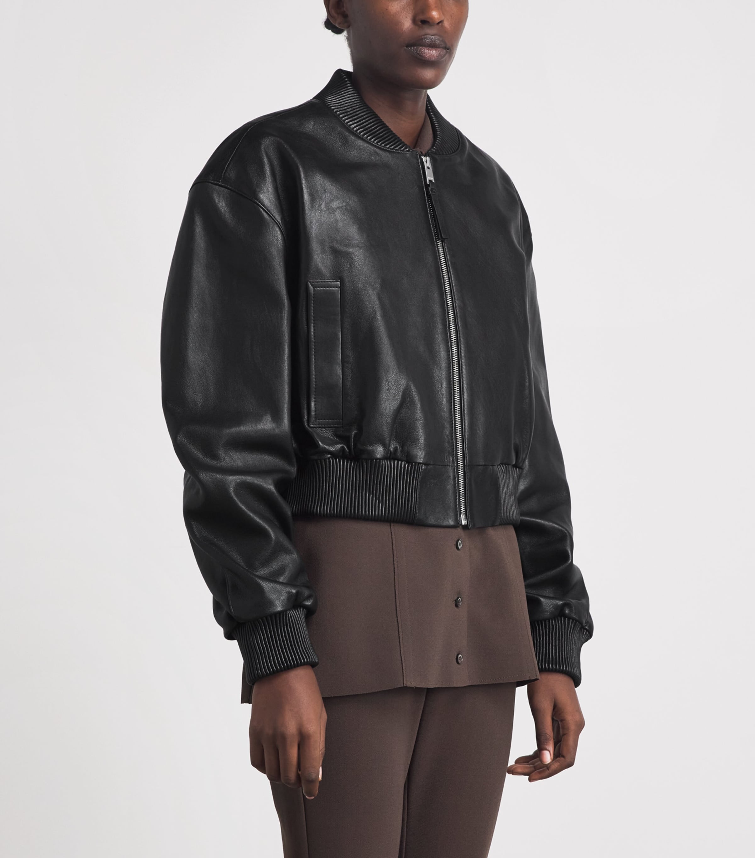 Arma Womens Hannah Leather Bomber Jacket Black Image 4