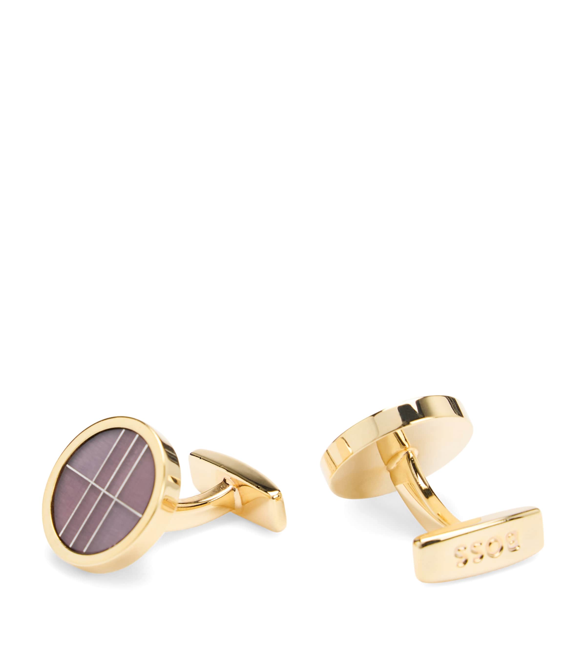 Hugo Boss Round Fibreglass-insert Cufflinks In Purple