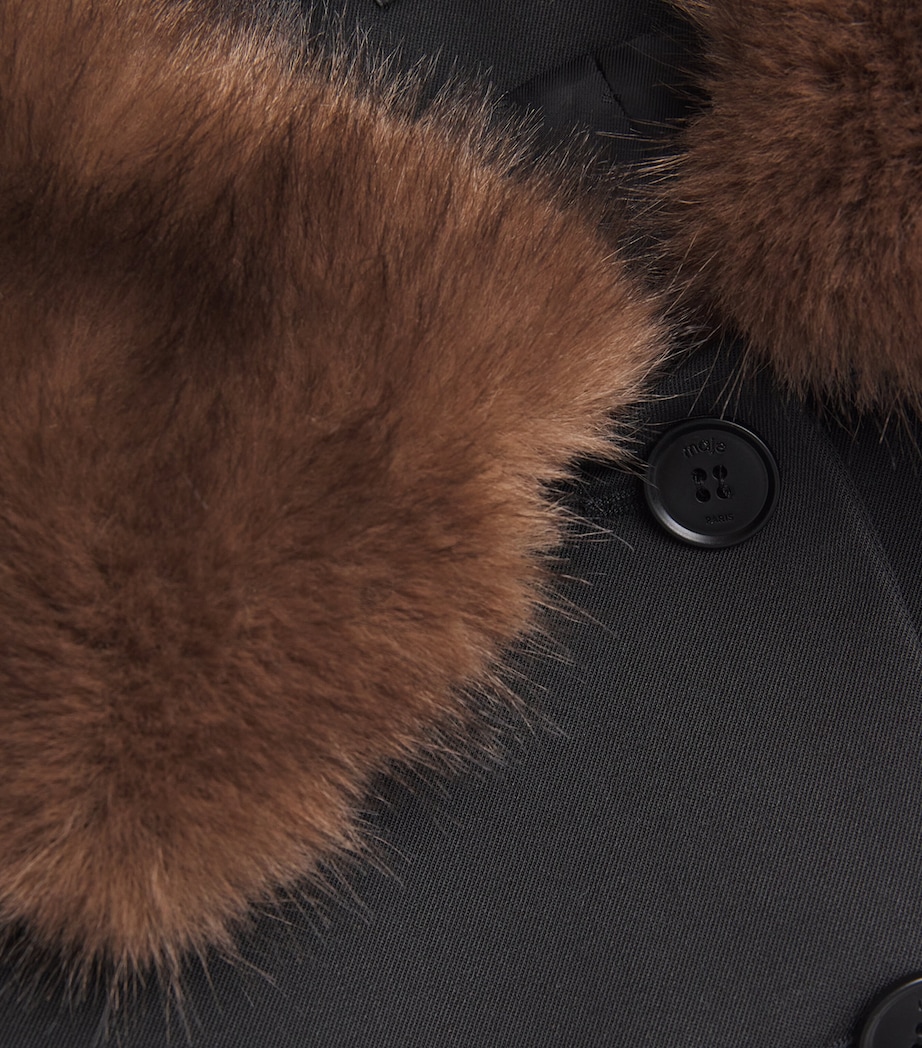 Cropped Removable-Collar Pea Coat BLACK Image 5