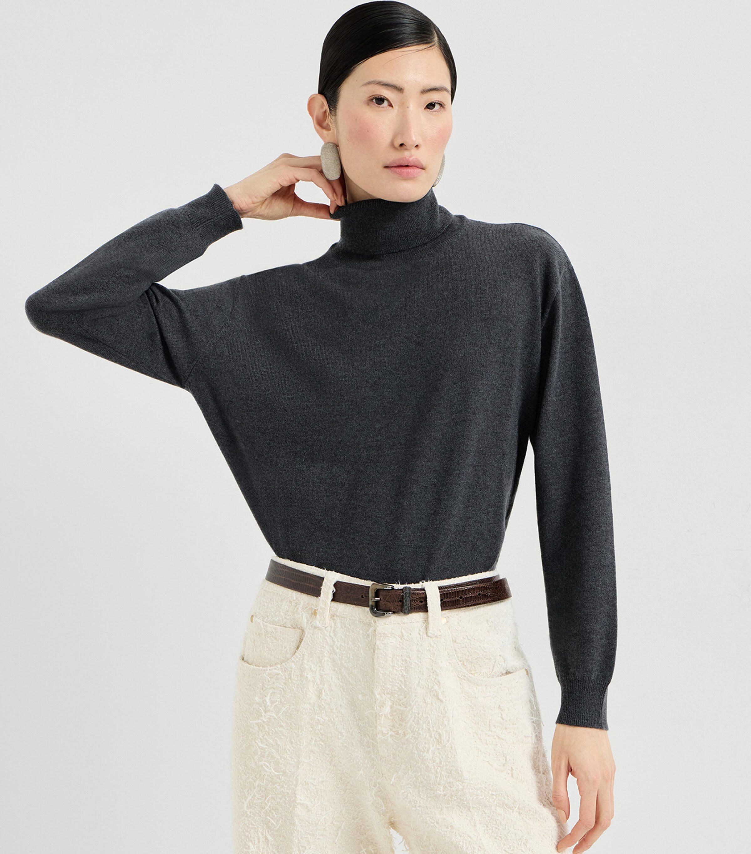 Brunello Cucinelli Womens Cashmere Monili-Trim Rollneck Sweater Image 3