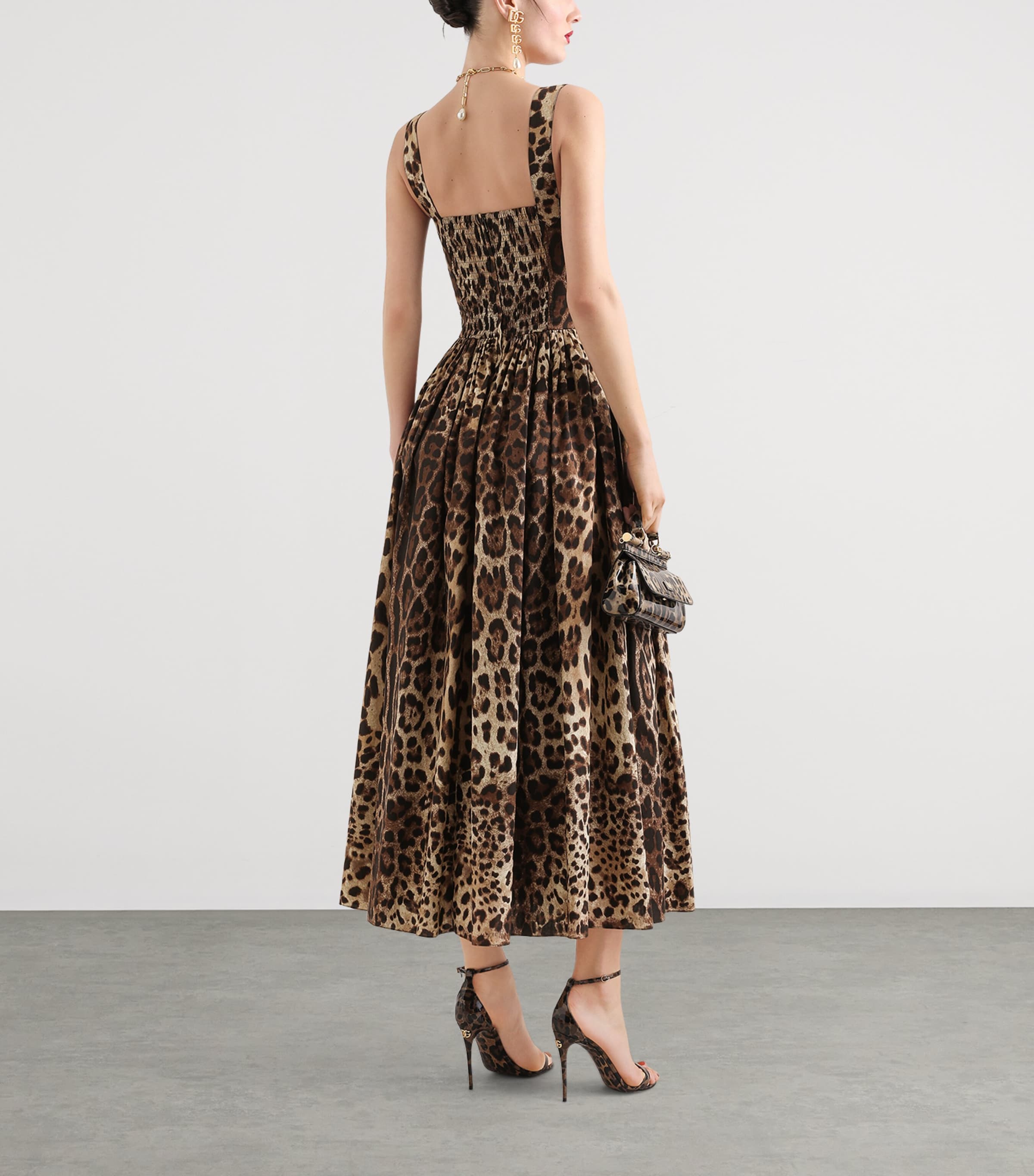 Dolce&Gabbana Womens Cotton Leopard Print Maxi Dress Leo New Image 3