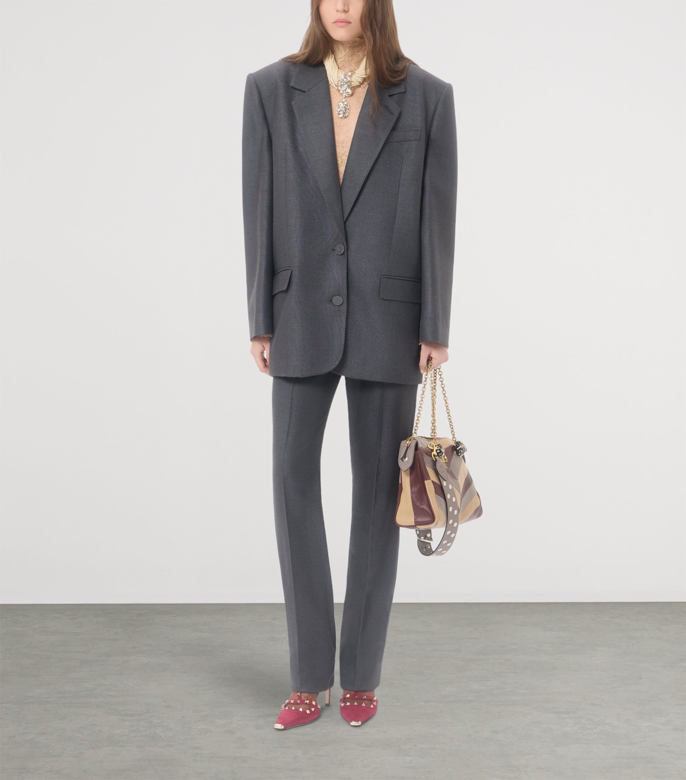 Valentino Womens Silk-Wool Straight Trousers Image 2