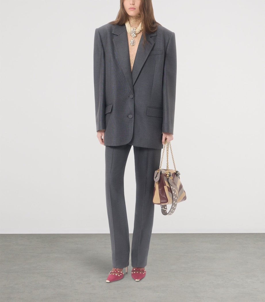 Valentino Womens Silk-Wool Straight Trousers Image 2