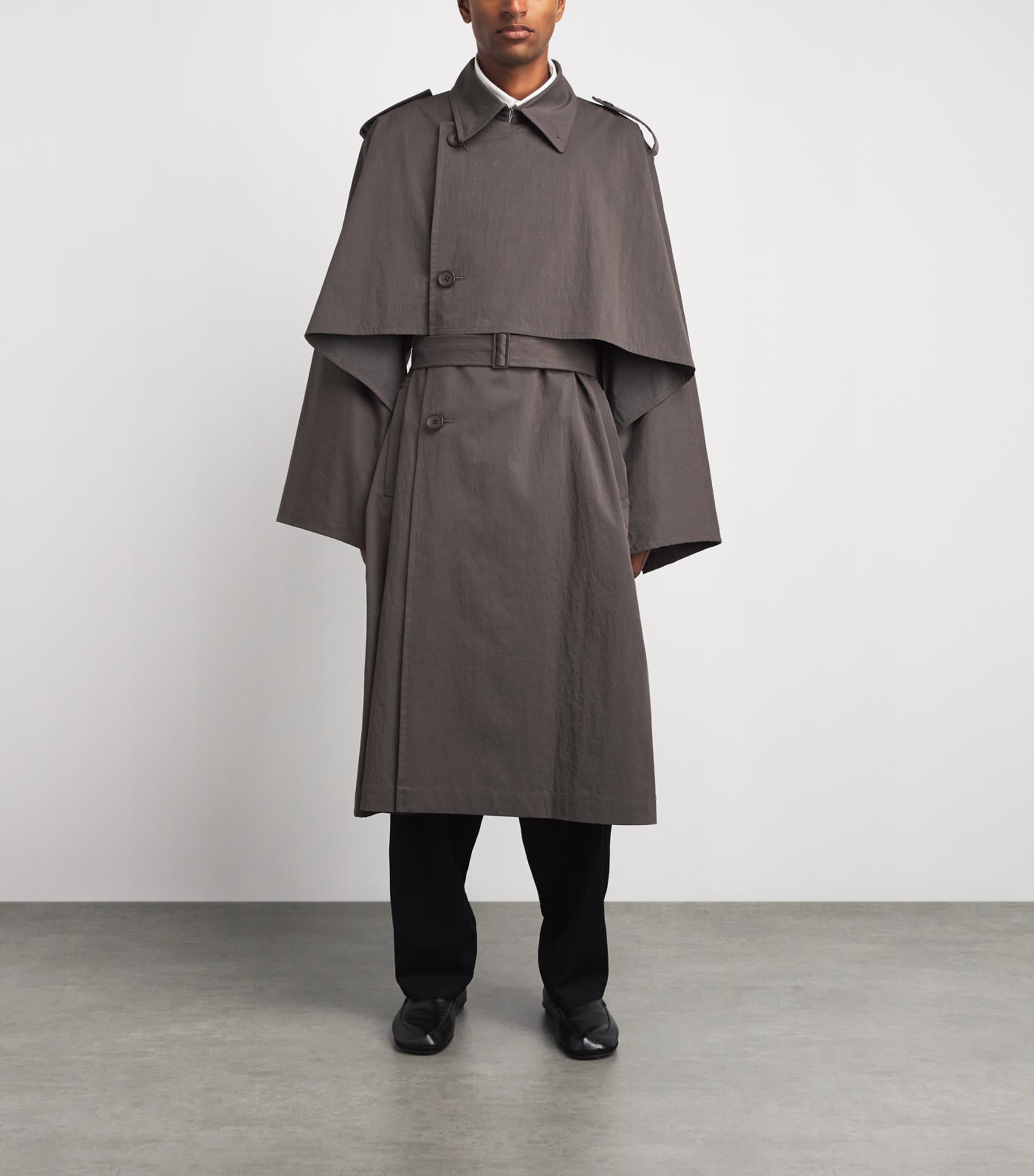 IM MEN Mens Overlap Trench Coat Brown Image 4