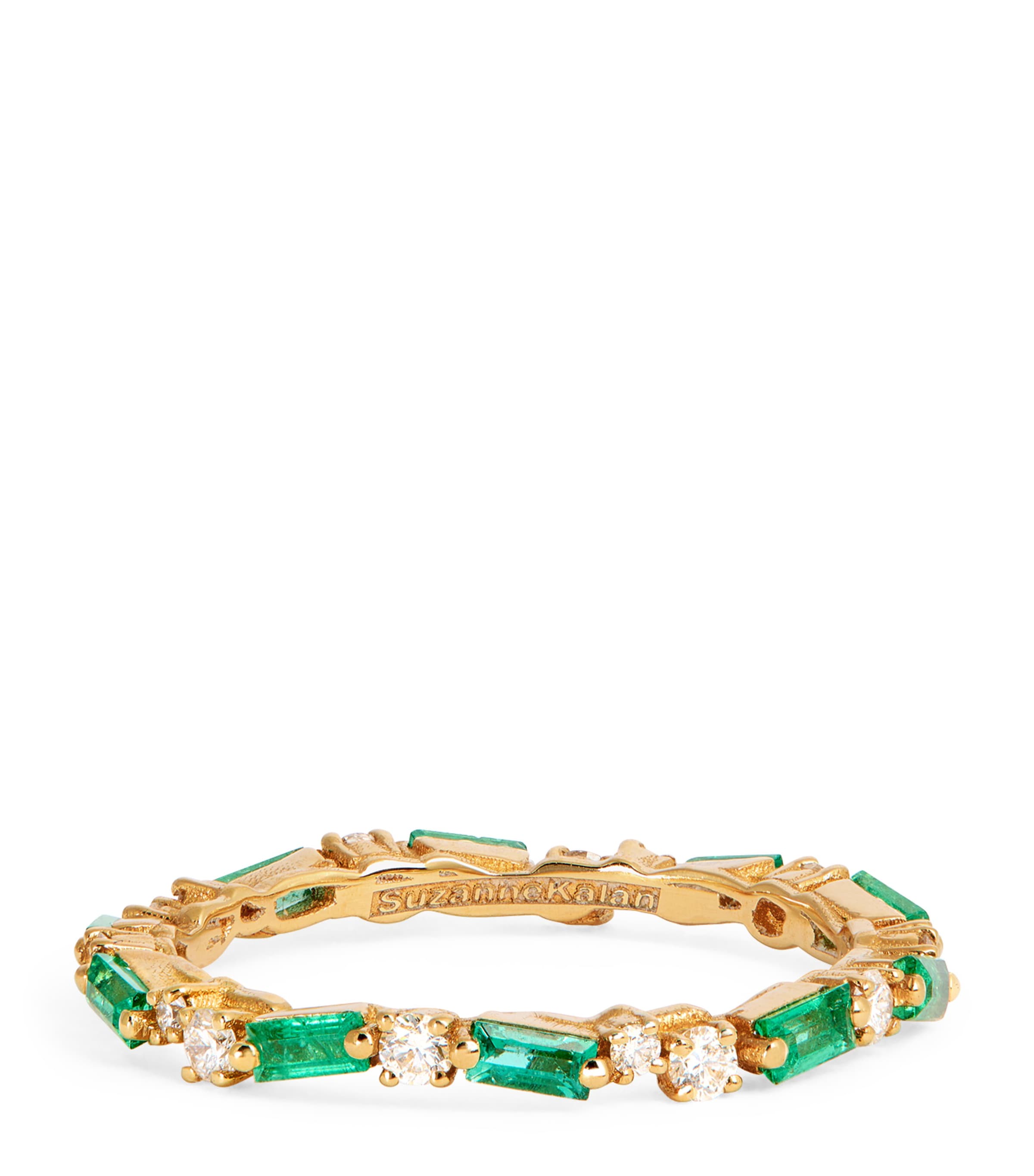 Suzanne Kalan Yellow Gold, Diamond And Emerald Thin Mix Eternity Ring In Green
