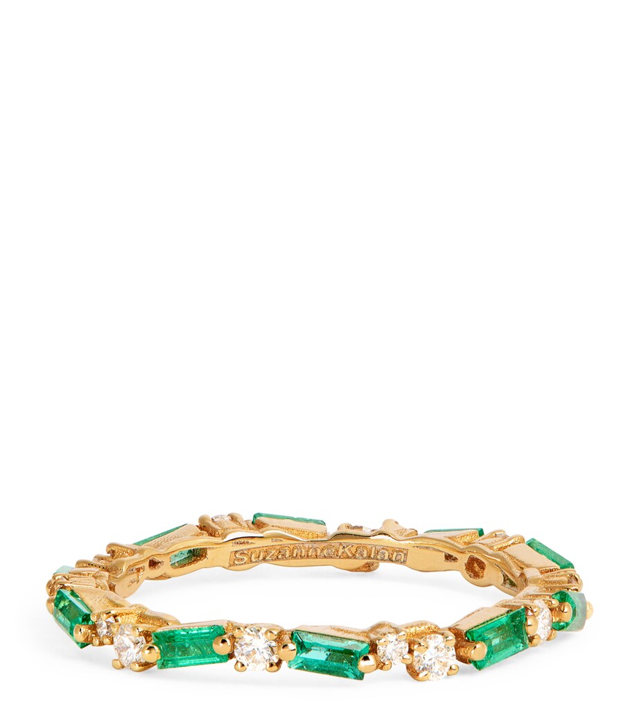 Yellow Gold, Diamond and Emerald Thin Mix Eternity Ring 18K YG/EMER Image 1
