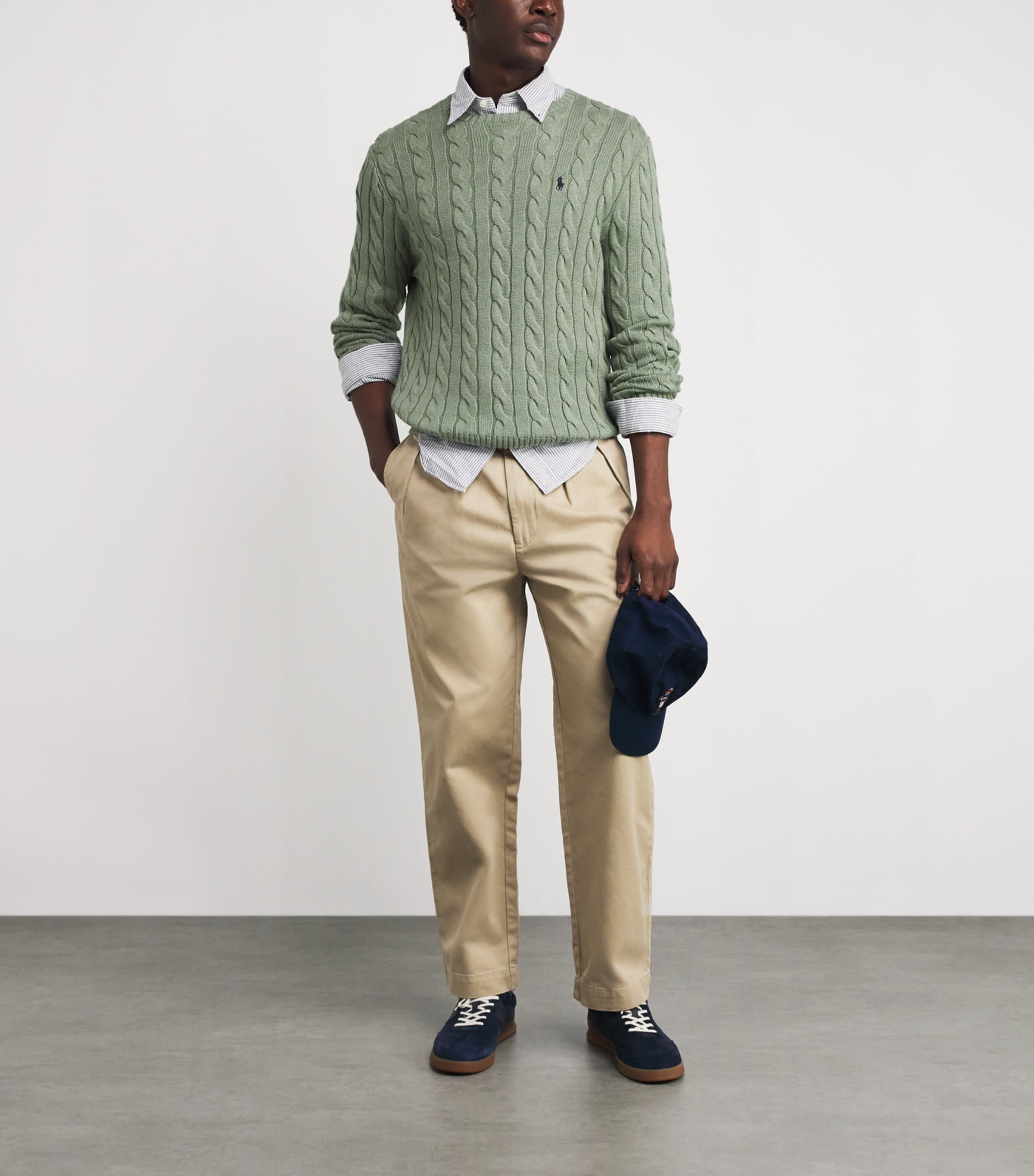 Cotton Cable-Knit Sweater GREEN HEATHER Image 2