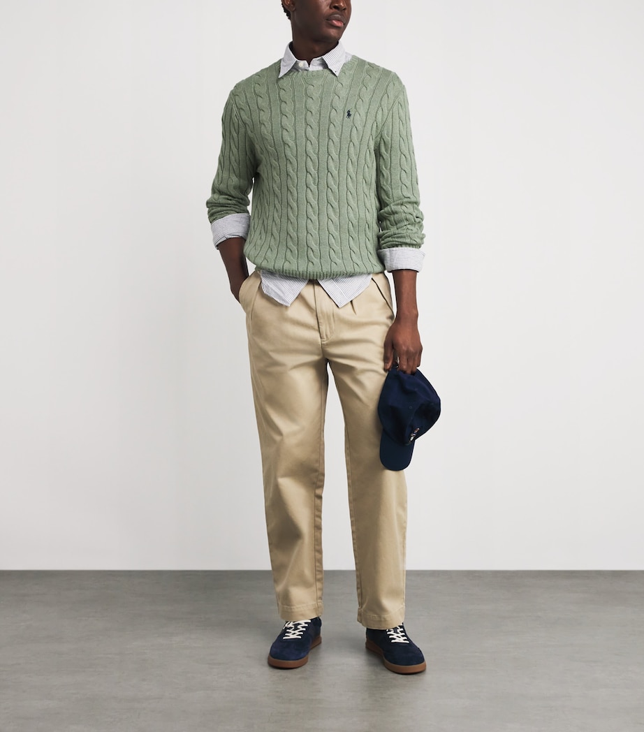 Cotton Cable-Knit Sweater GREEN HEATHER Image 2