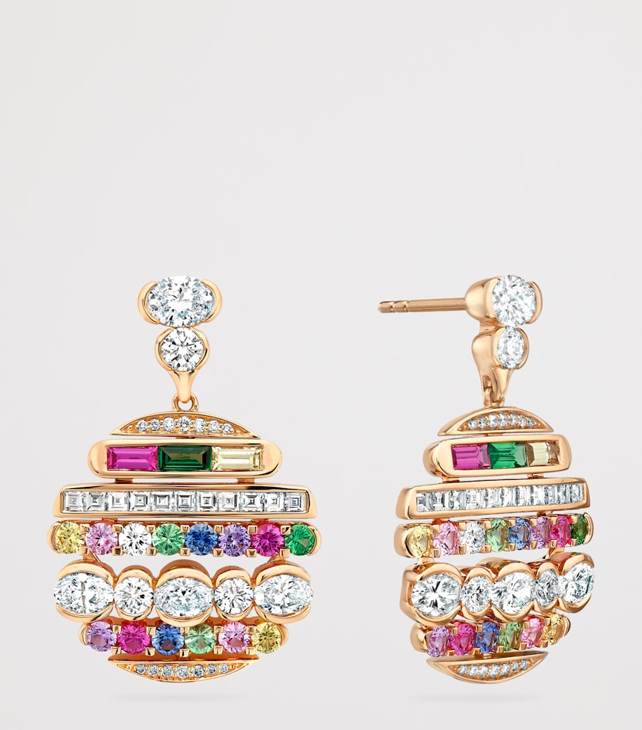 Boodles Rose Gold, Diamond, Sapphire, Ruby and Tsavorite Play of Light Drop Earrings Rose Gold Image 3