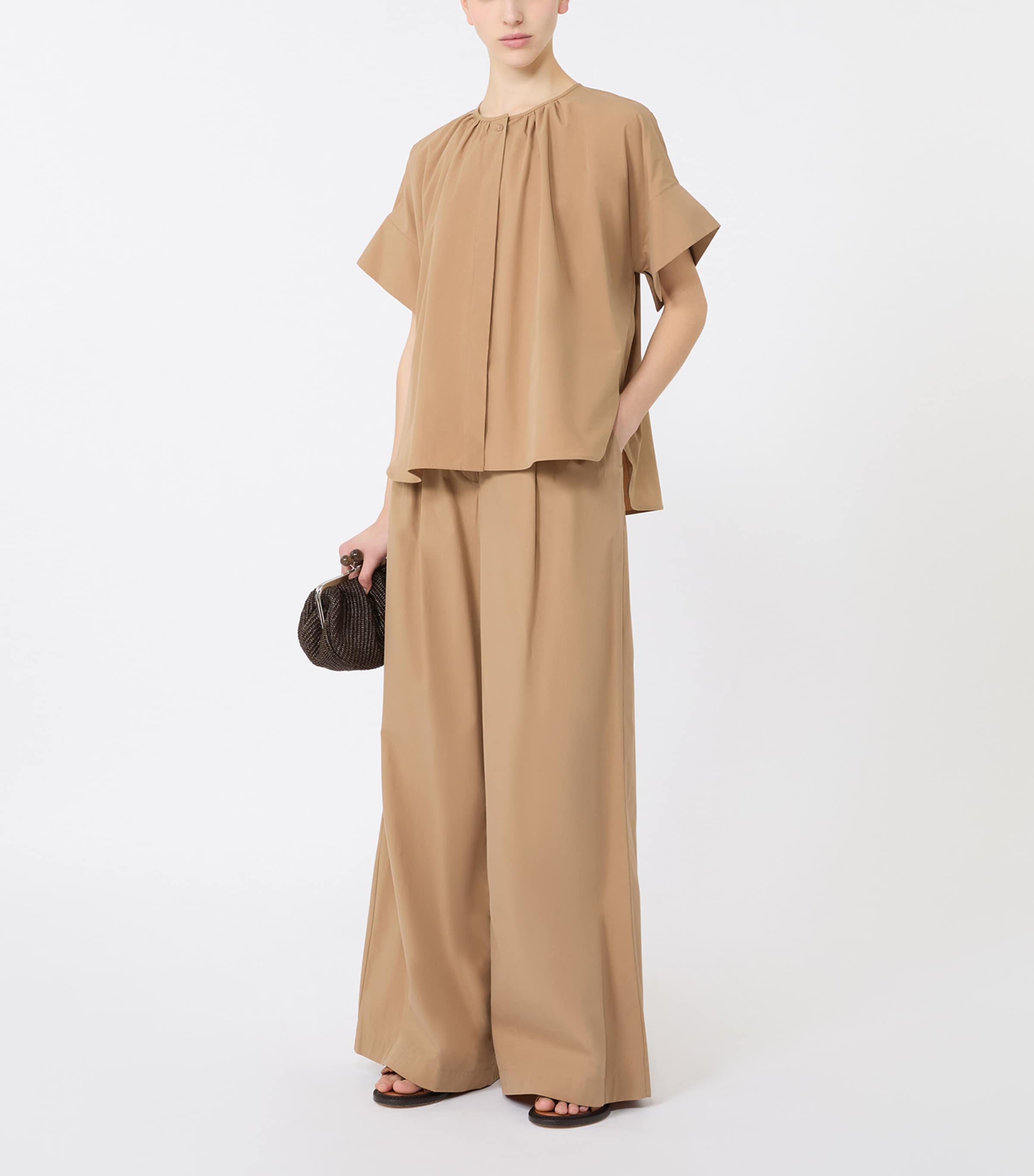 Weekend Max Mara Womens Cotton Wide-Leg Trousers Tobacco Image 4