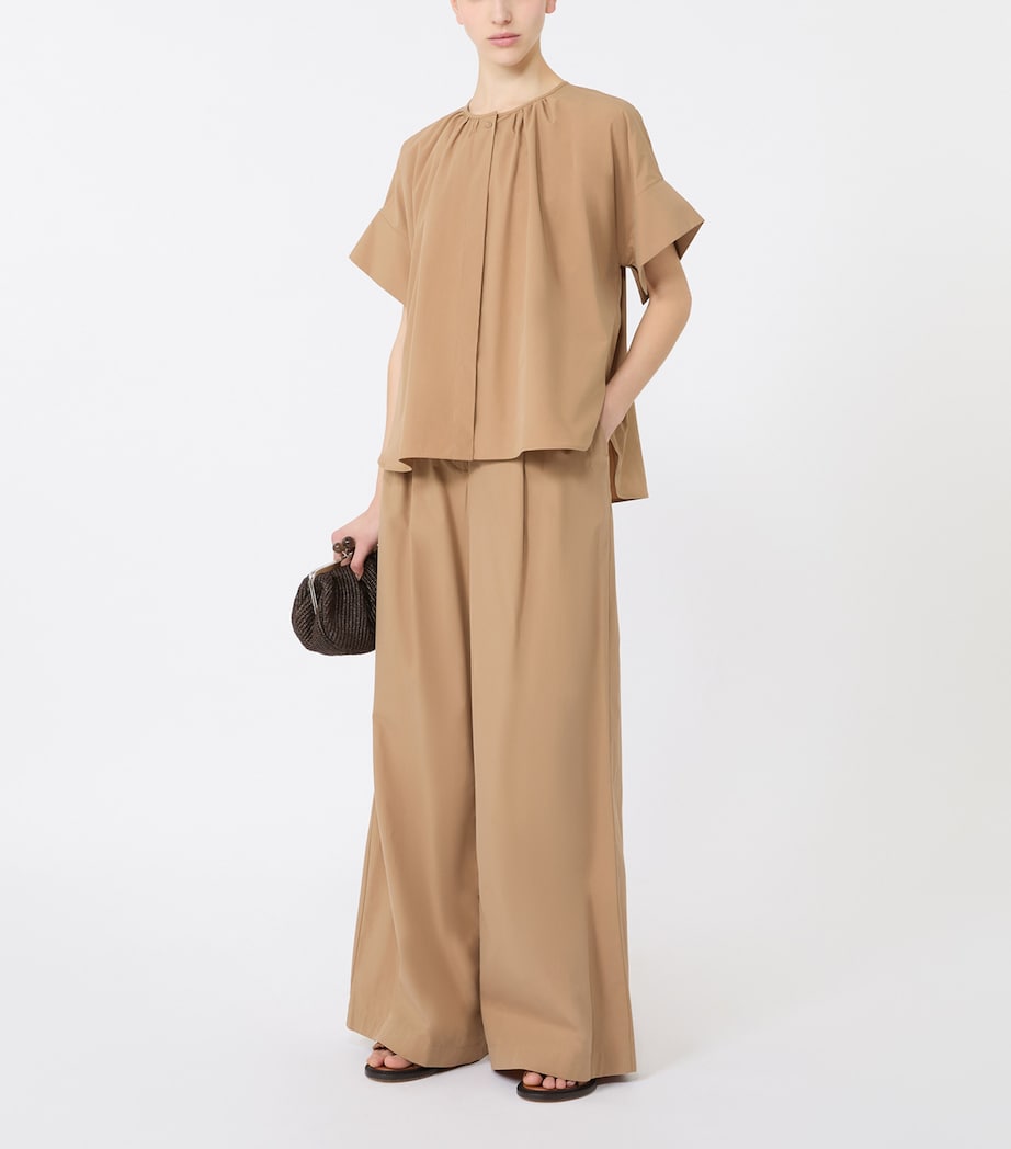 Weekend Max Mara Womens Cotton Wide-Leg Trousers Tobacco Image 4