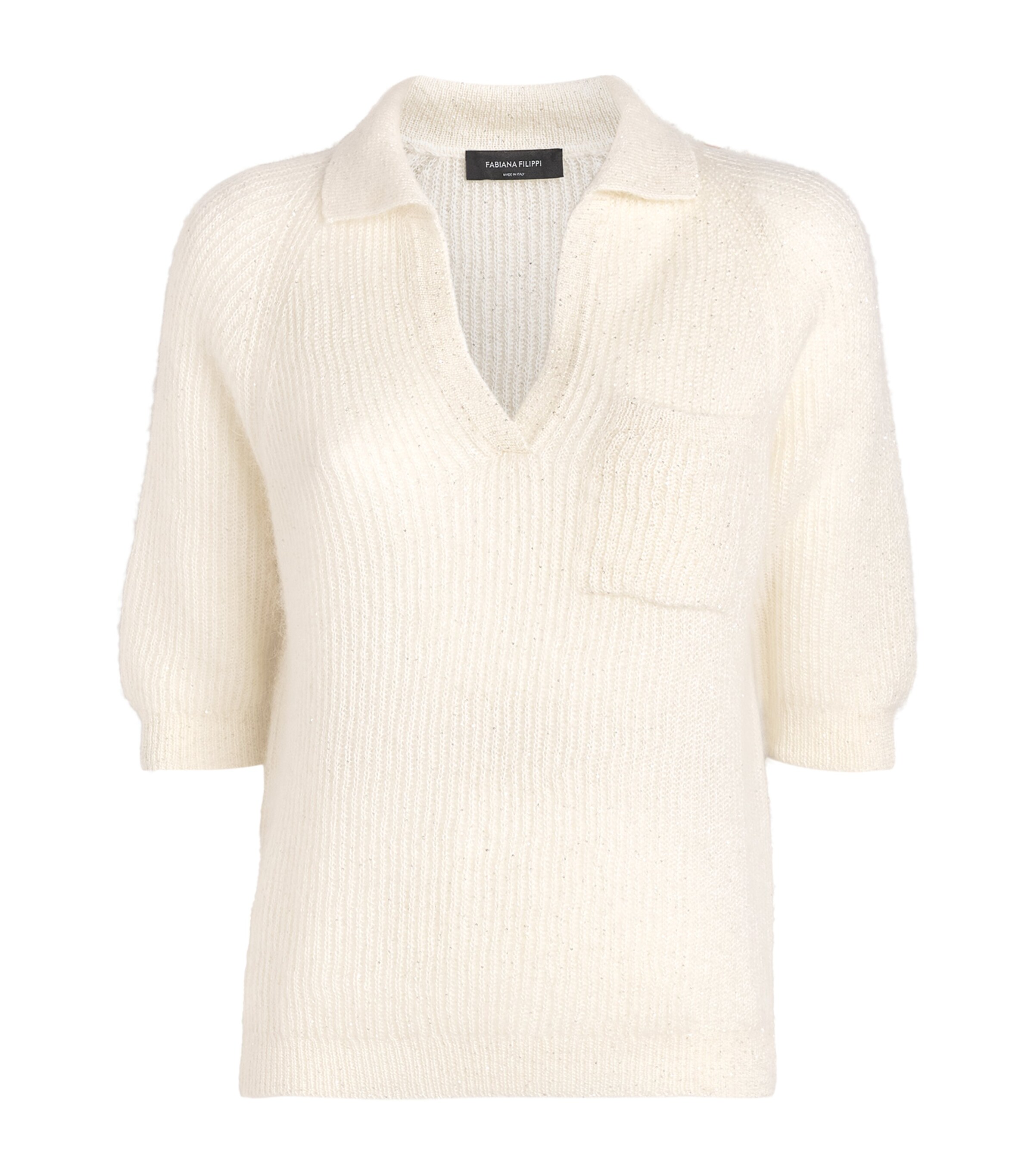 Fabiana Filippi Womens Knitted Sequin Polo Sweater Rafia Image 1