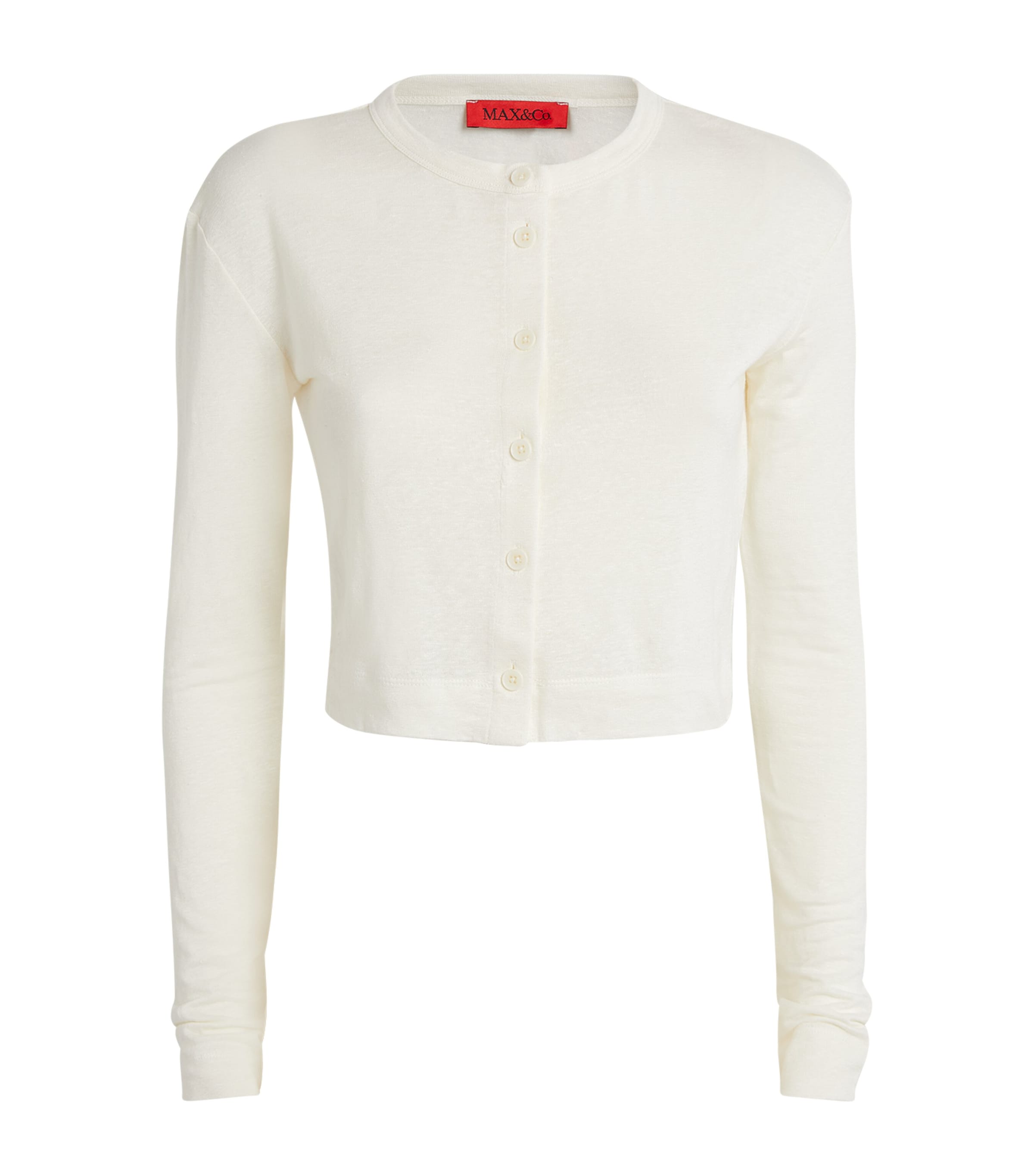 Shop Max & Co Linen Cropped Cardigan In White