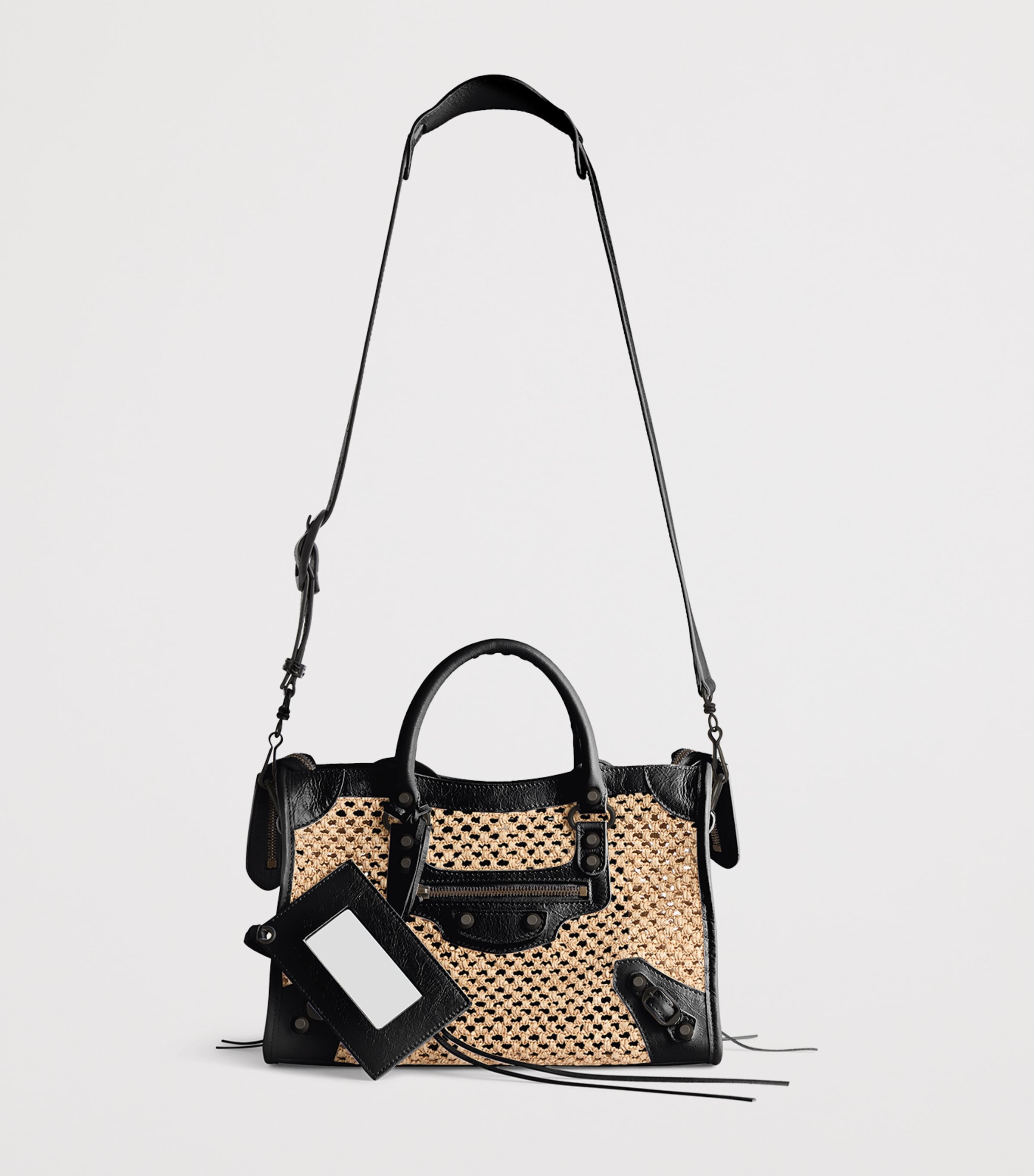 Balenciaga Small Raffia-Lambskin Le City Top-Handle Bag Image 5
