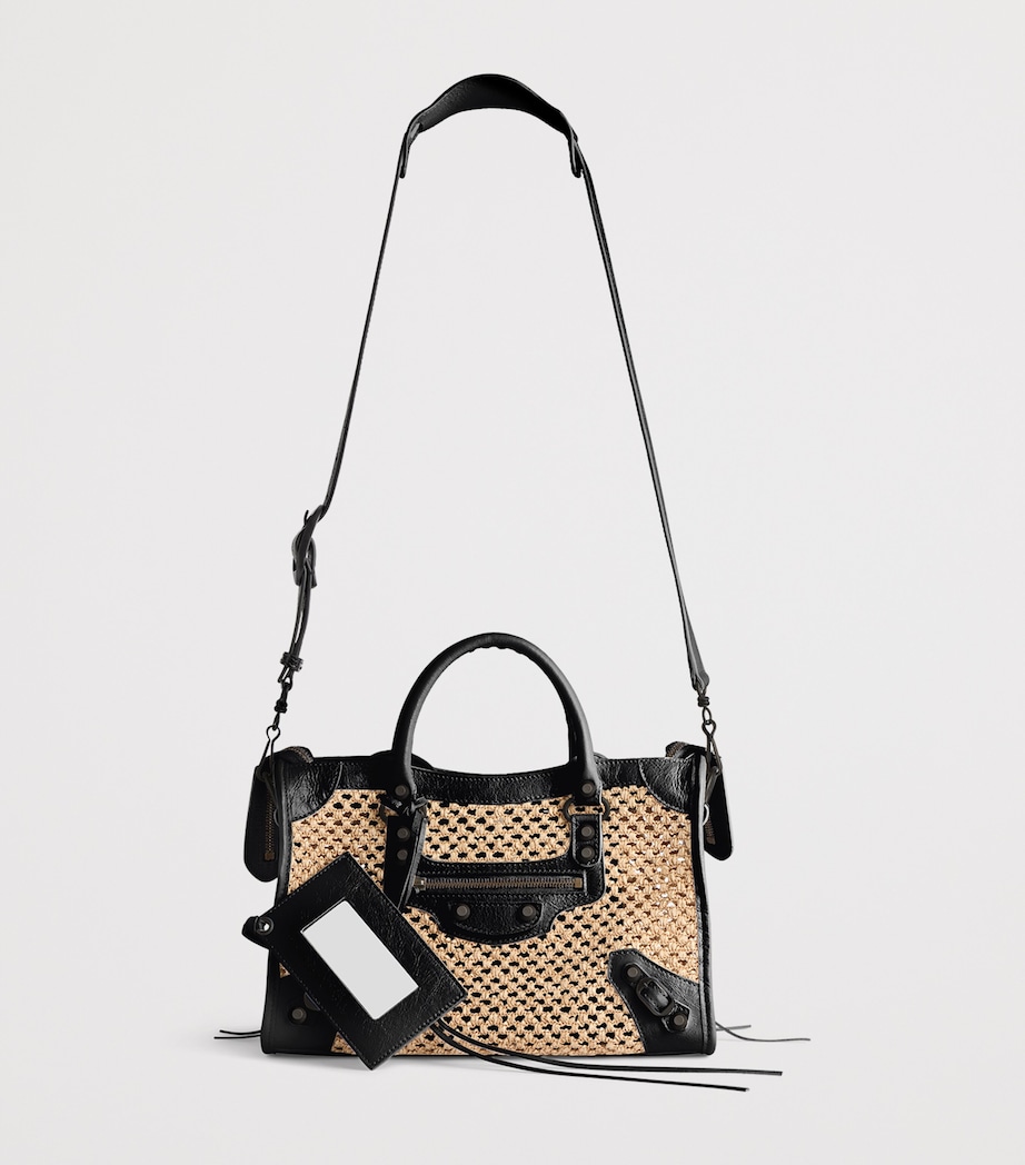 Balenciaga Small Raffia-Lambskin Le City Top-Handle Bag Image 5