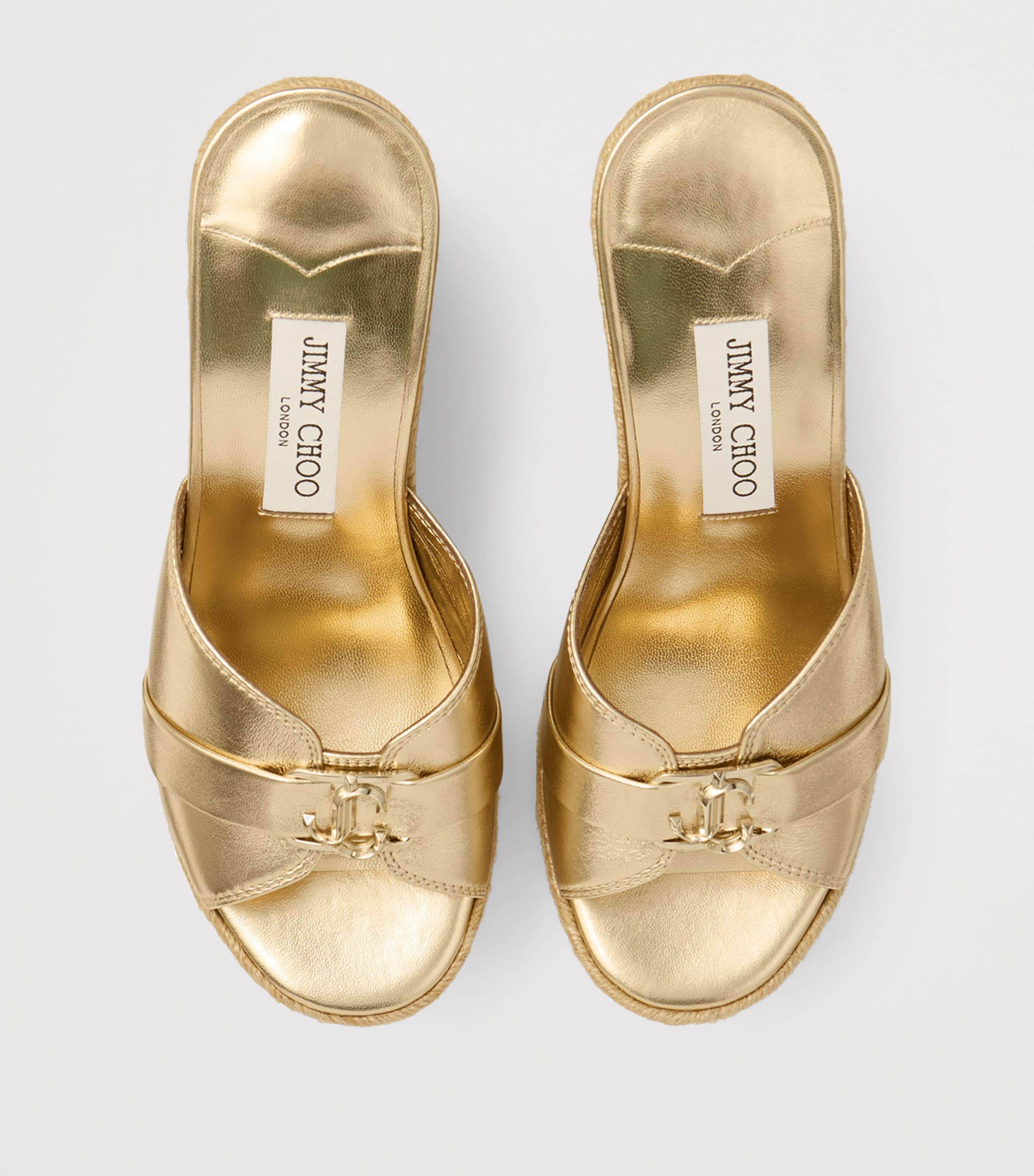 Jimmy Choo Leda 100 Leather Wedge Sandals Gold/gold Image 3