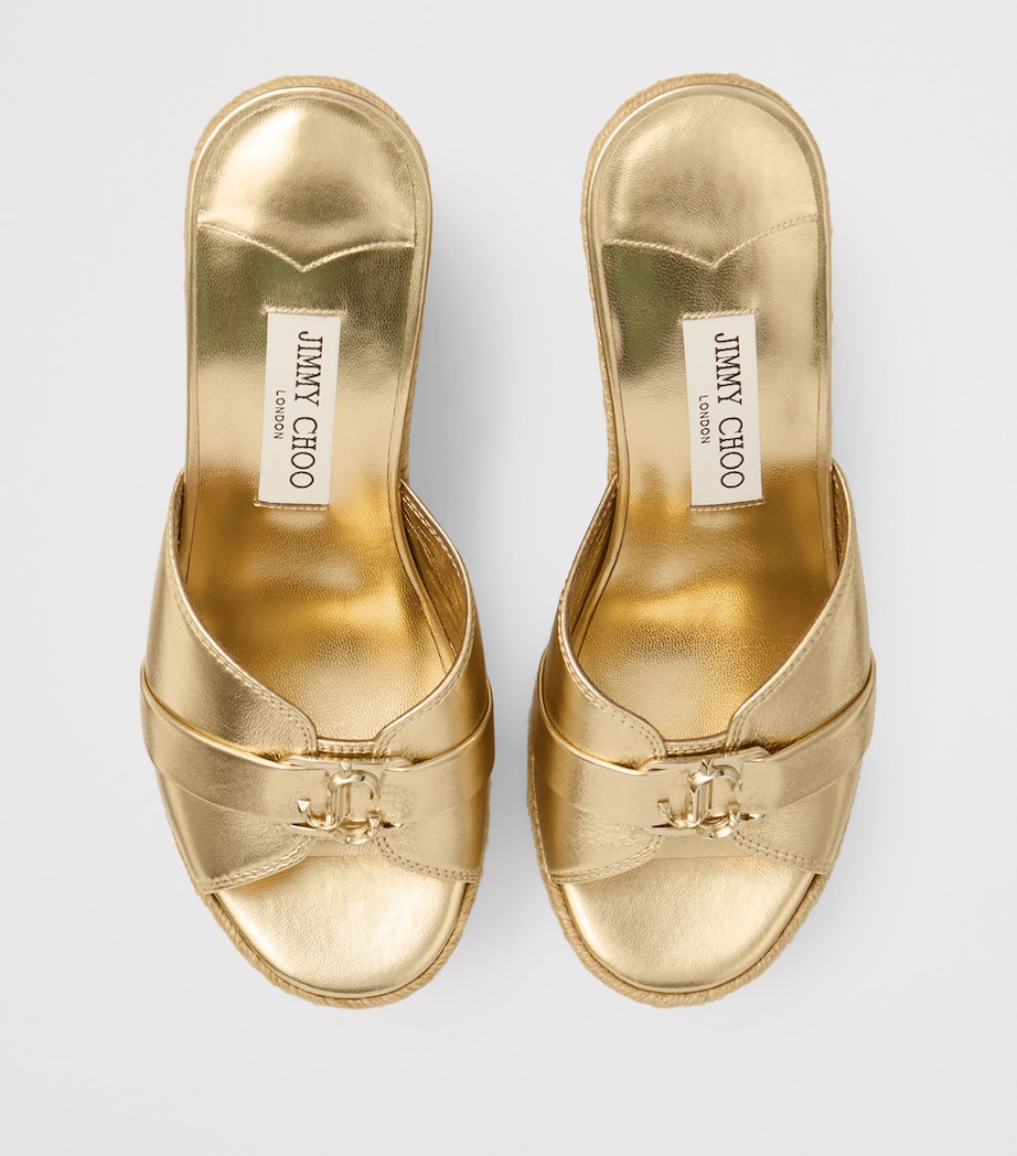 Jimmy Choo Leda 100 Leather Wedge Sandals Gold/gold Image 3
