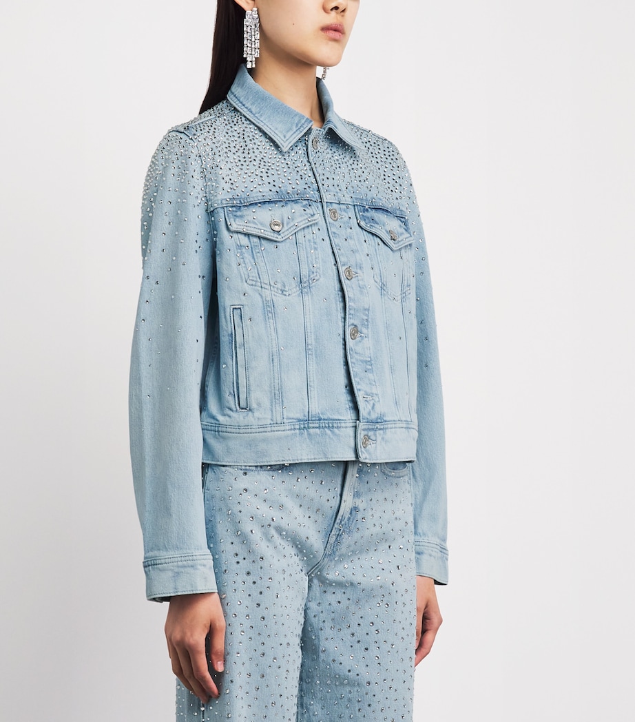 7 For All Mankind Womens Embellished Adi Trucker Denim Jacket Luminous Image 4