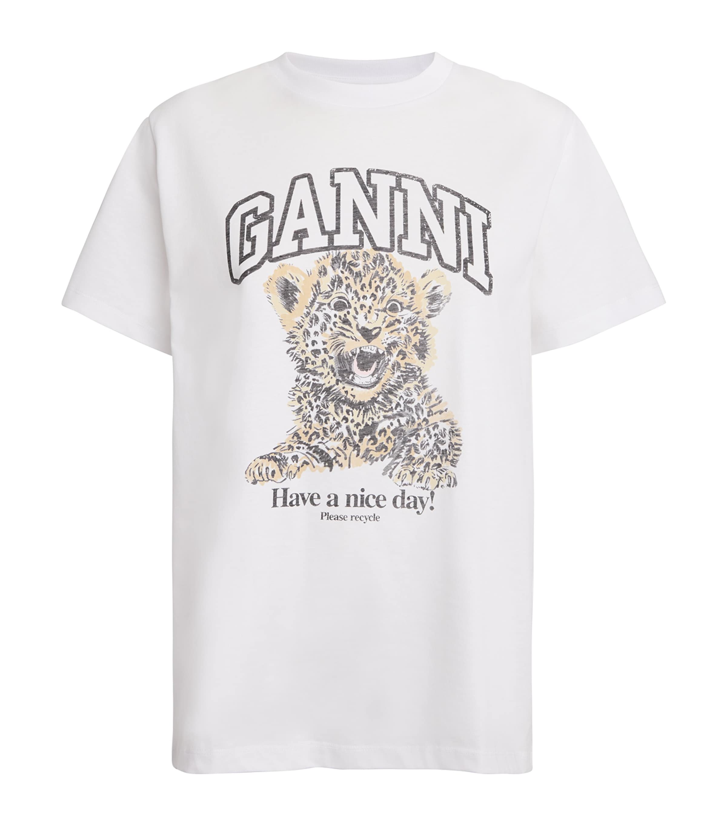Ganni White T-shirt With Print And Logo Lettering On The Front In Cotton Woman In White