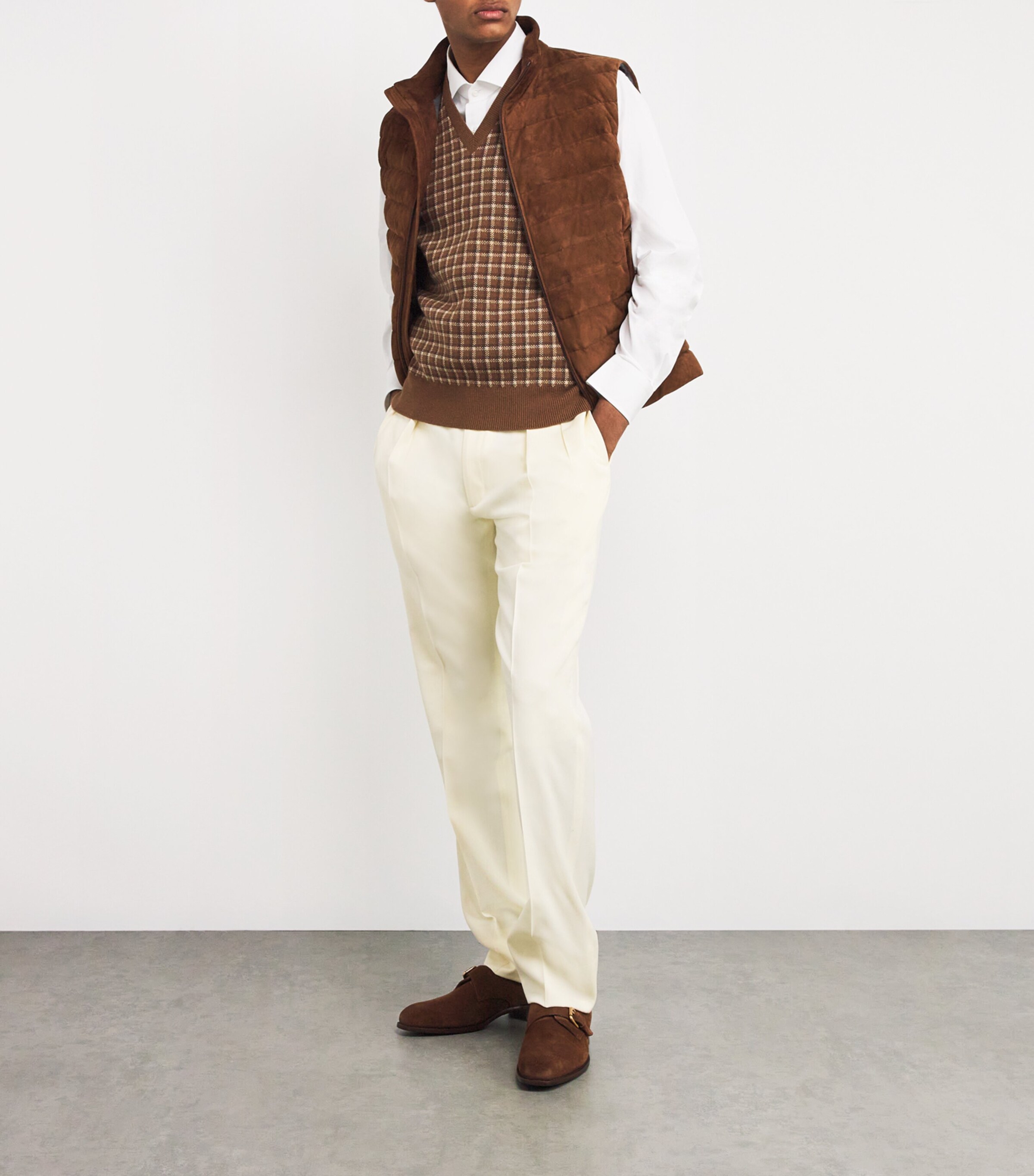 Ralph Lauren Purple Label Mens Cashmere Check Sweater Vest Brown Multi Image 2
